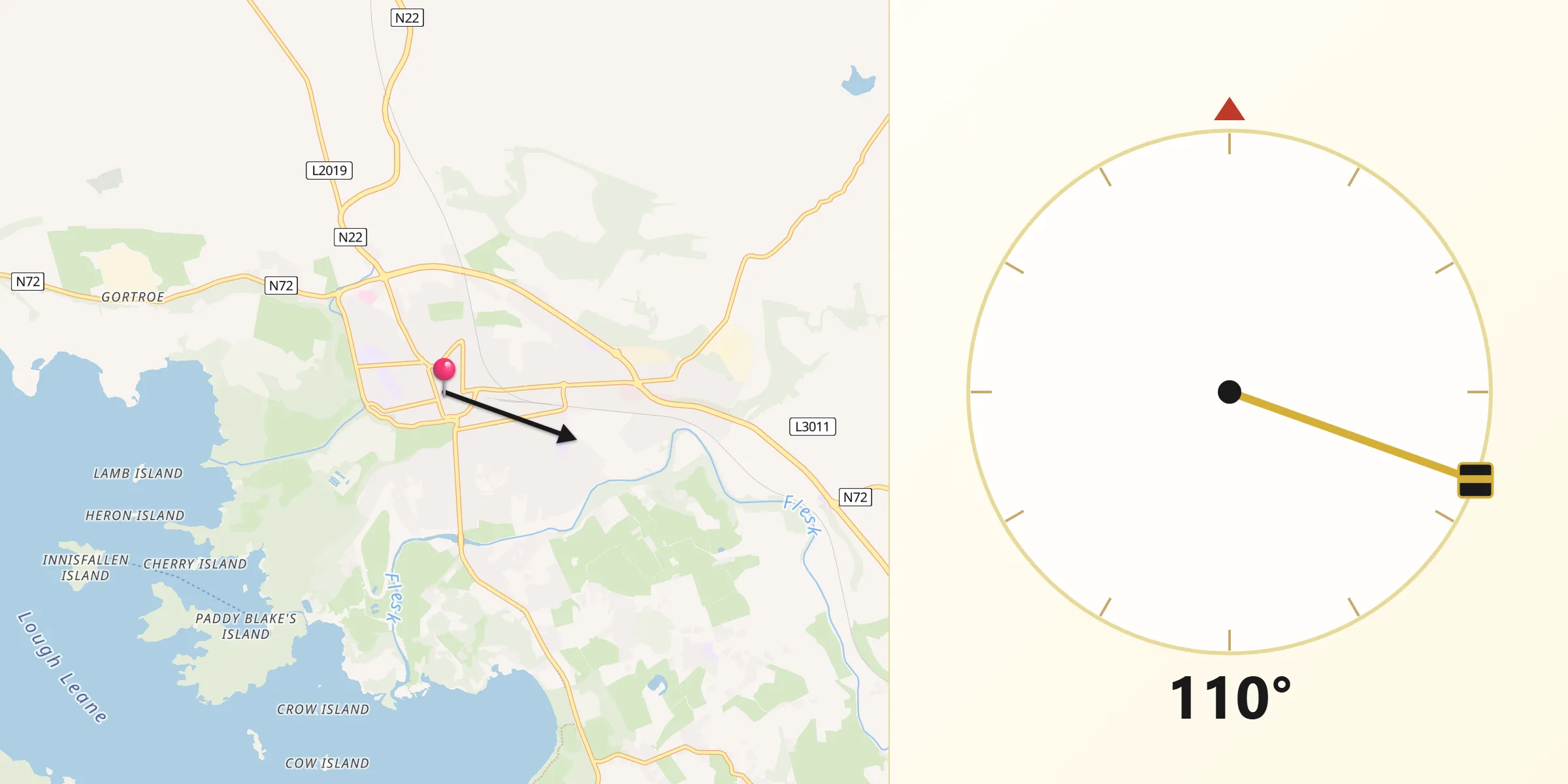 Qibla Direction from Cill Airne