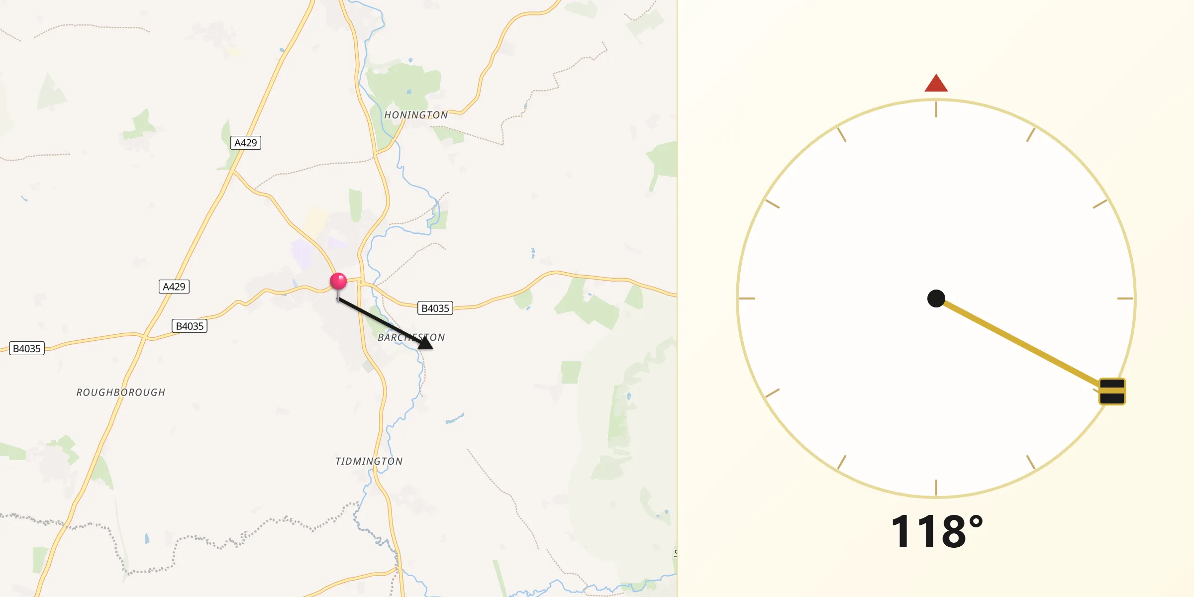 Qibla Direction from Shipston on Stour
