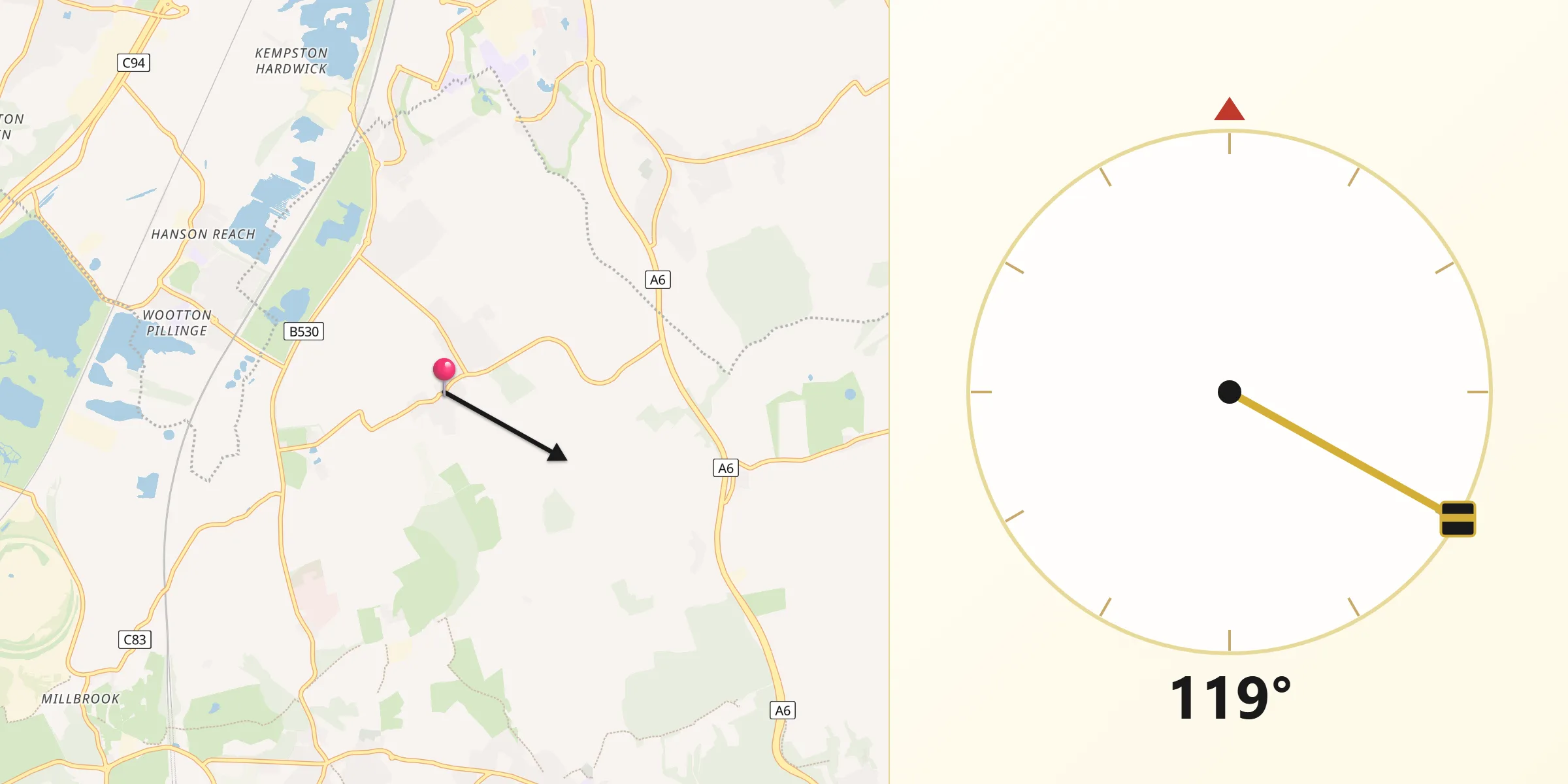 Qibla Direction from Houghton Conquest