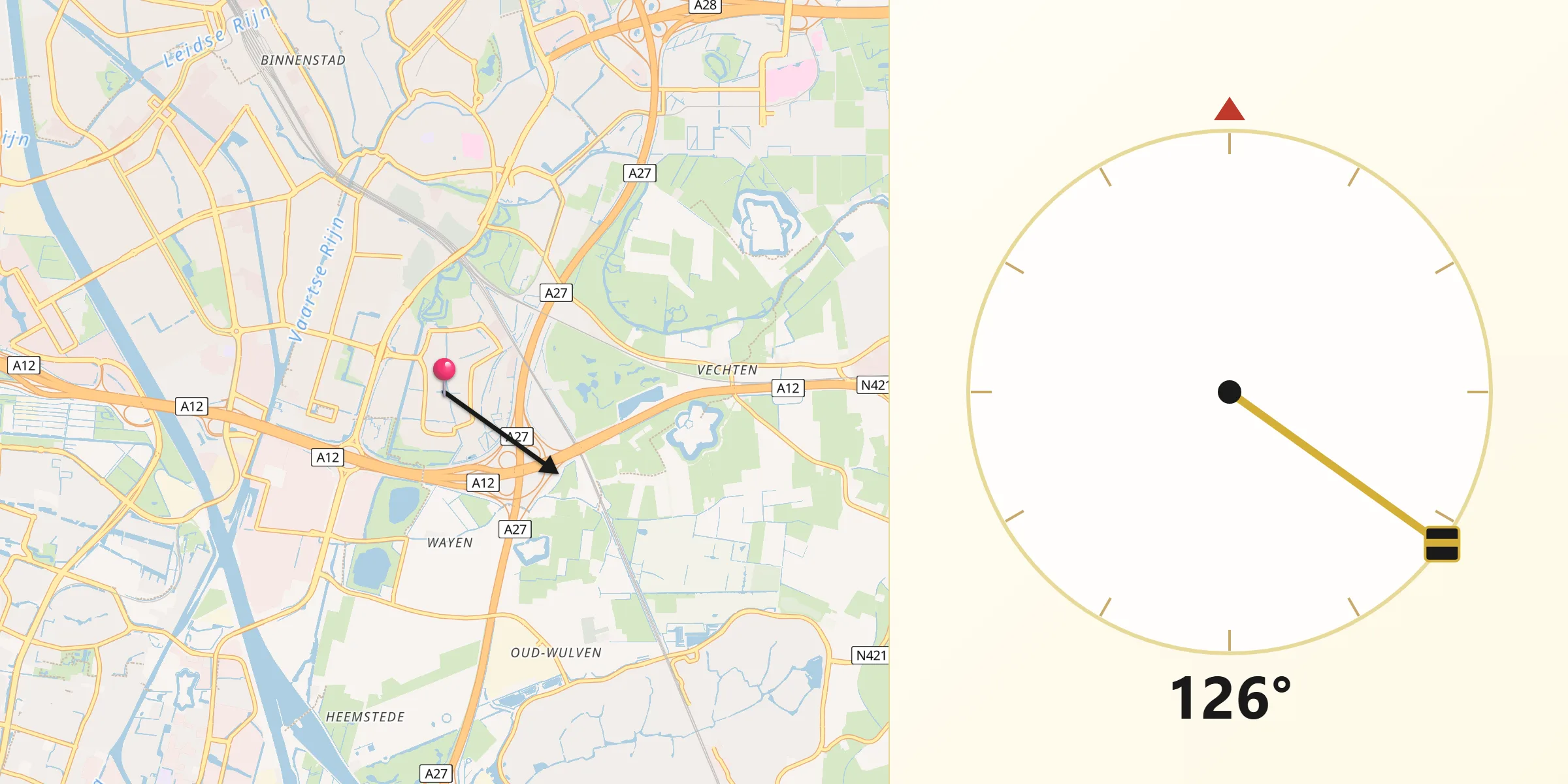 Qibla Richting vanaf Lunetten