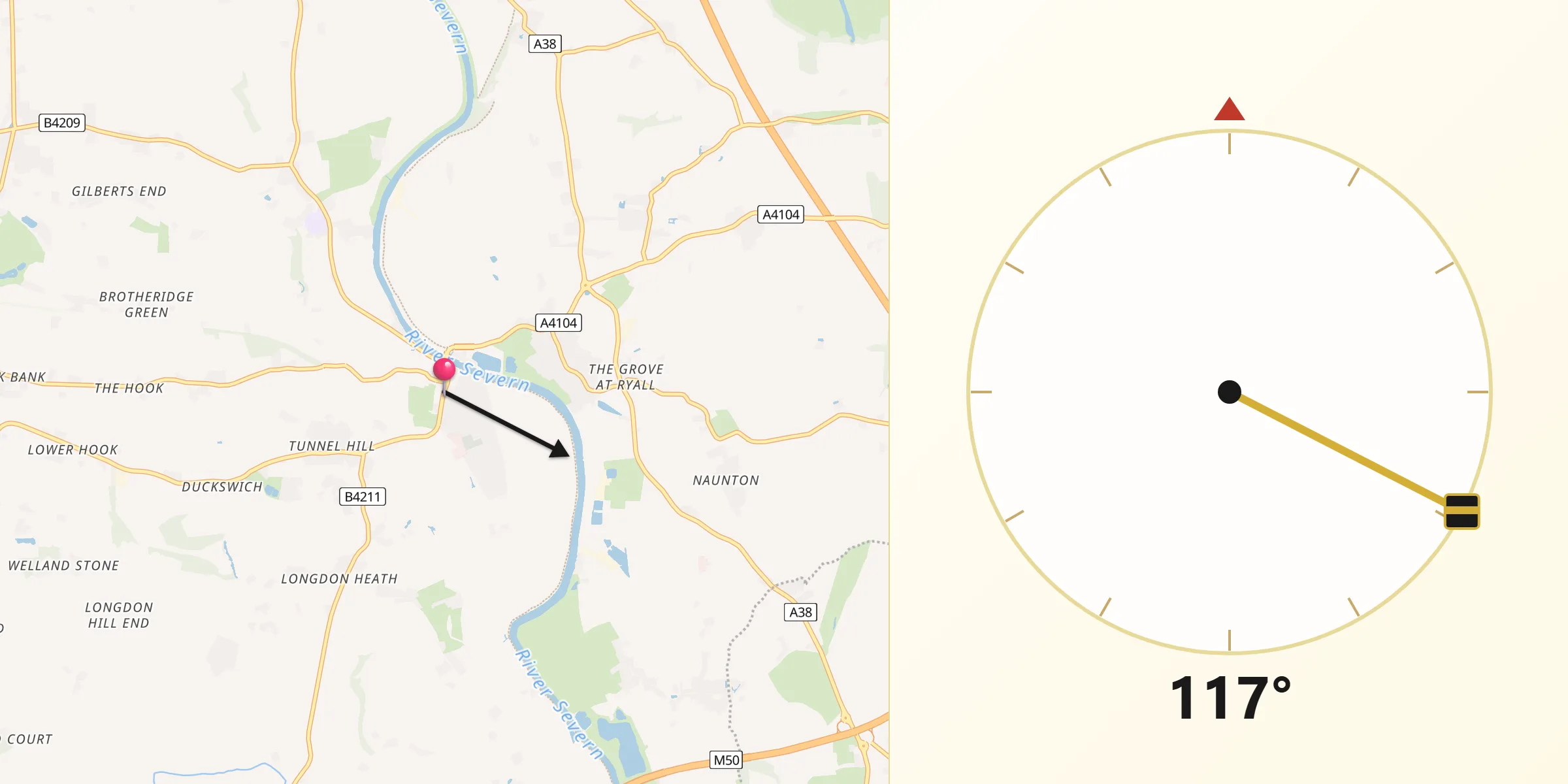 Qibla Direction from Upton upon Severn