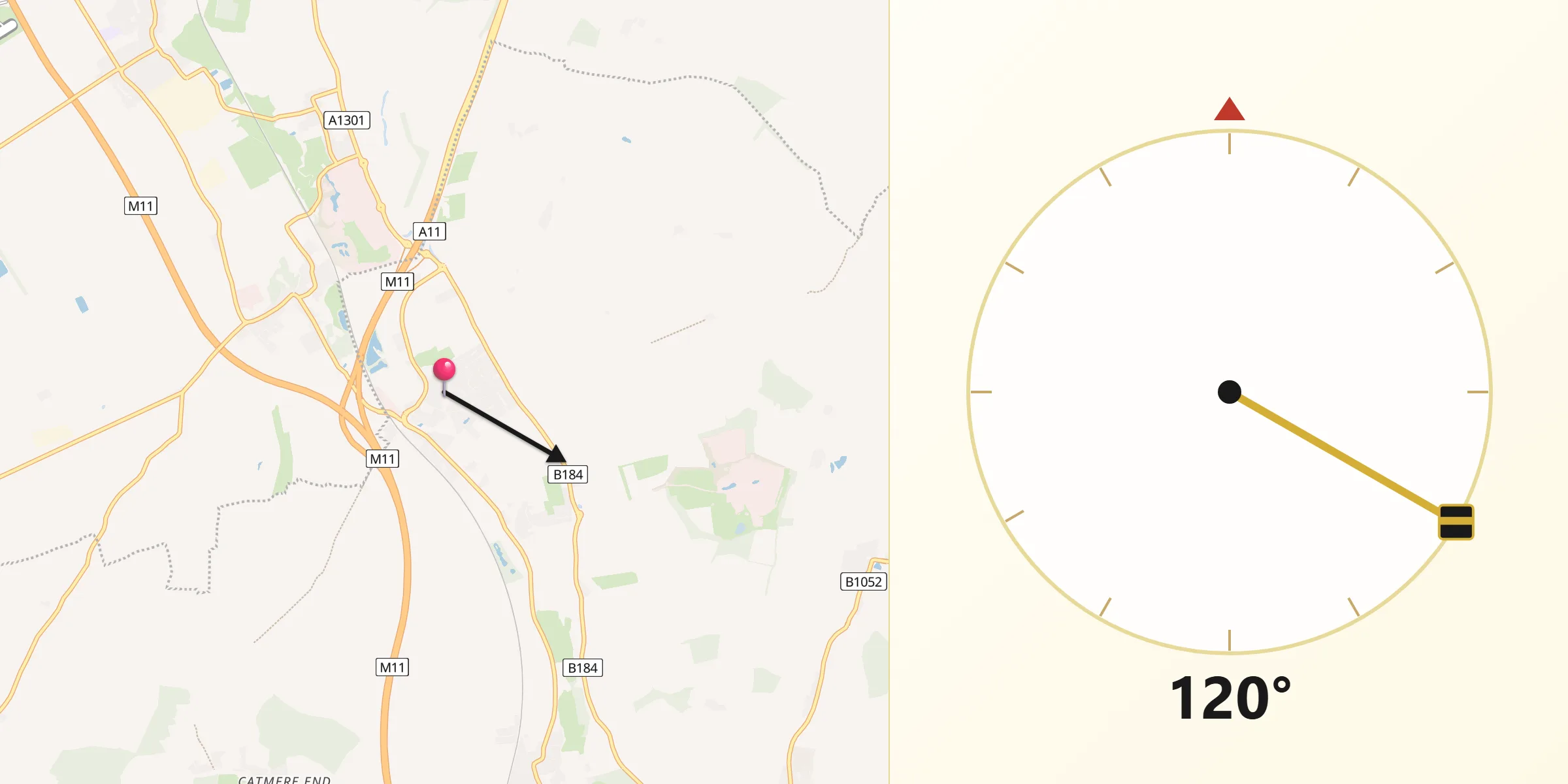 Qibla Direction from Great Chesterford