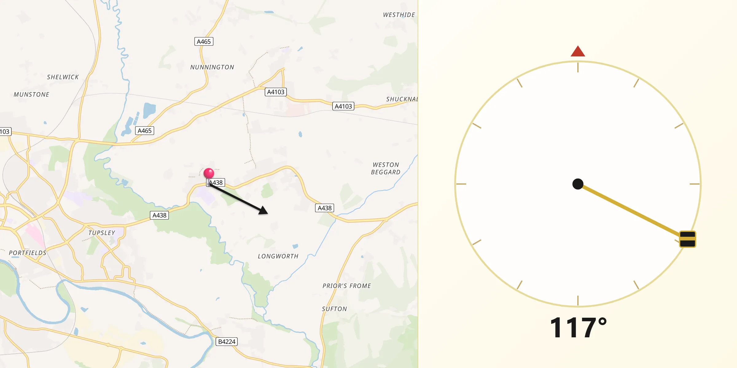 Qibla Direction from Lugwardine