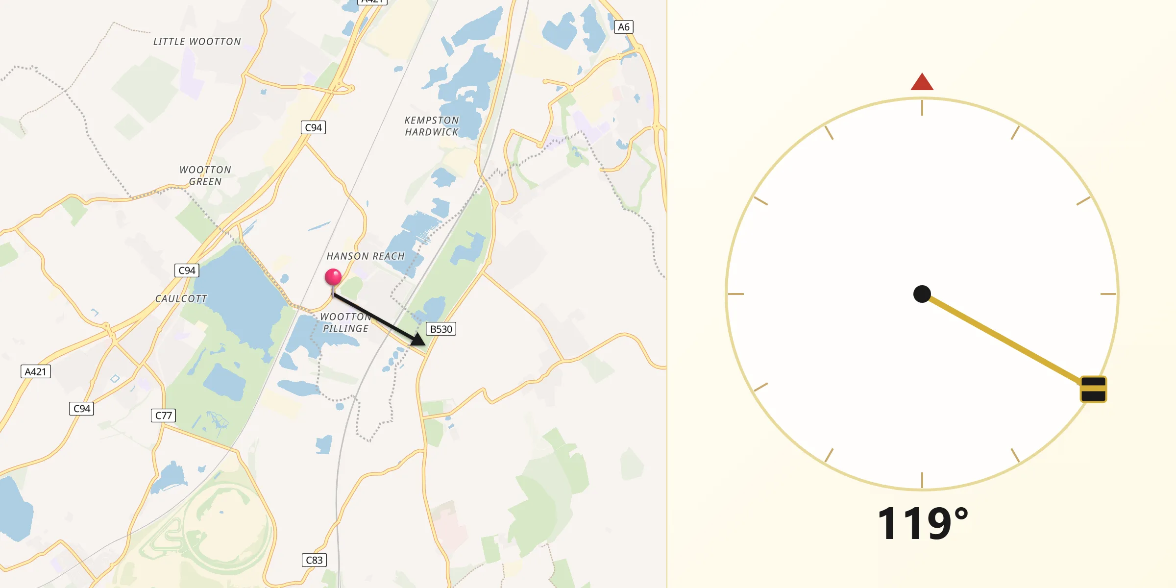 Qibla Direction from Stewartby