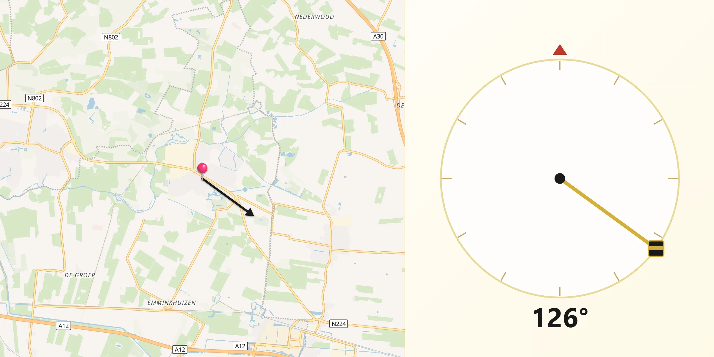 Qibla Richting vanaf Renswoude