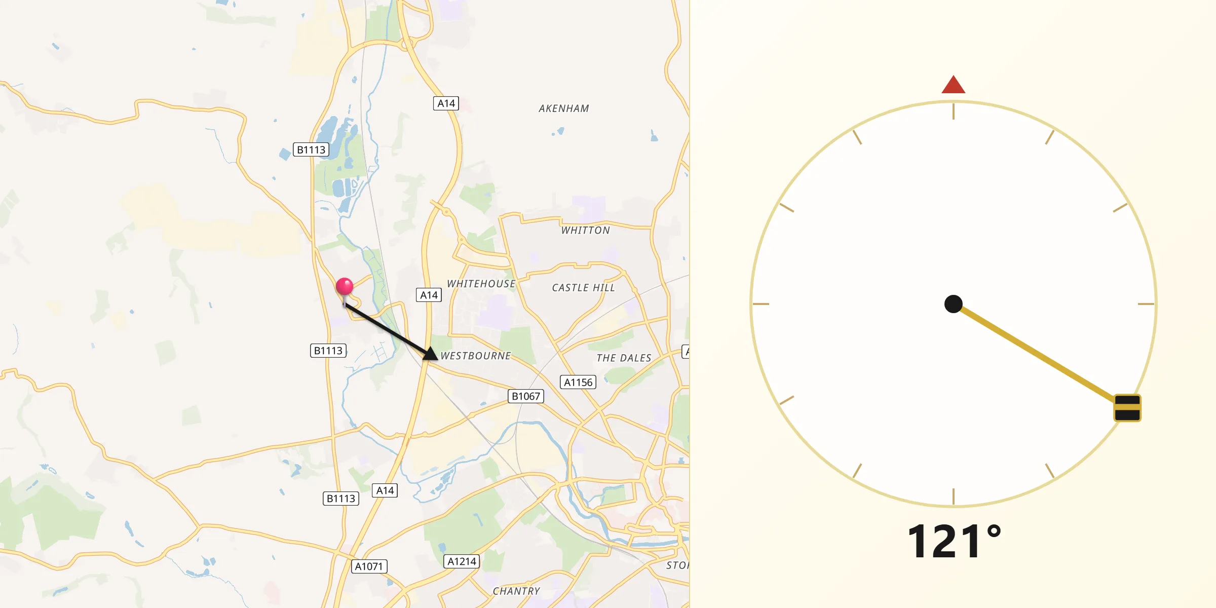 Qibla Direction from Bramford