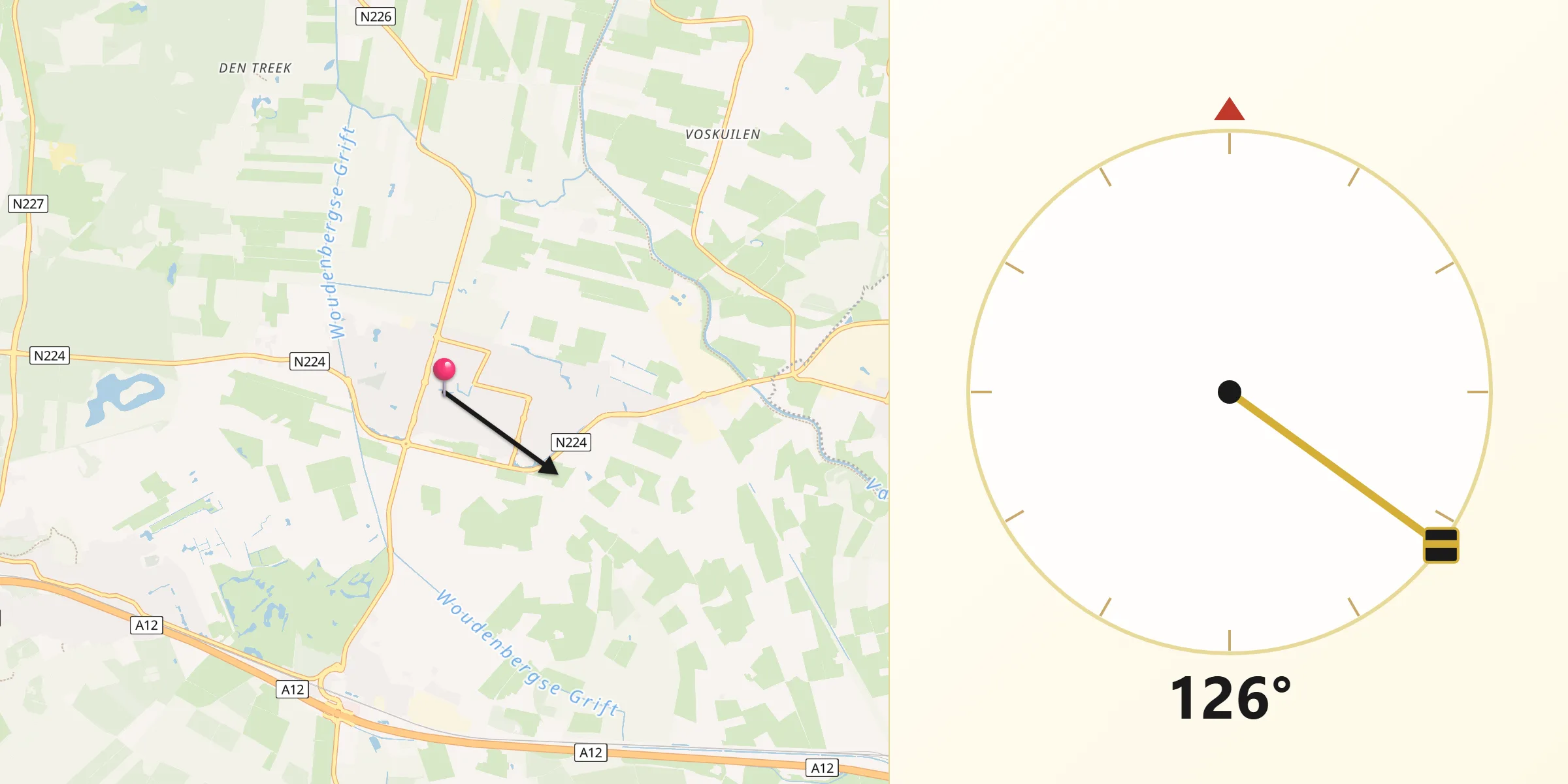 Qibla Richting vanaf Woudenberg
