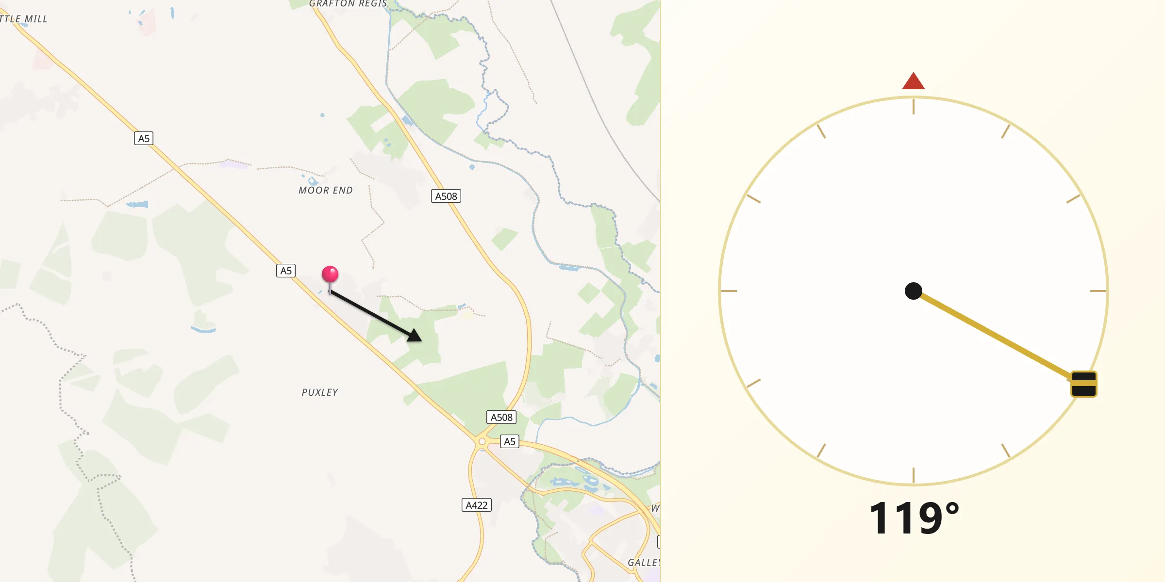 Qibla Direction from Potterspury