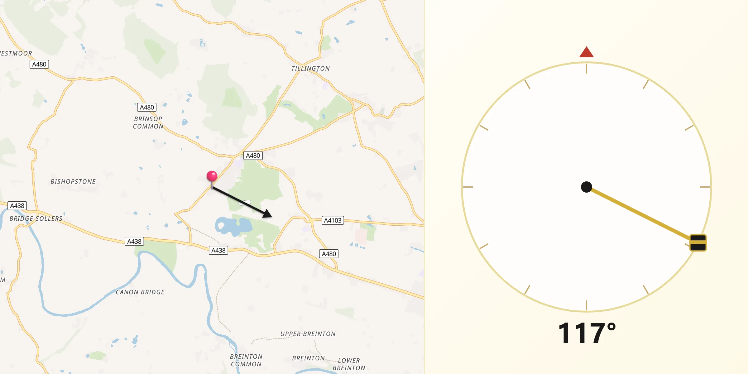 Qibla Direction from Credenhill