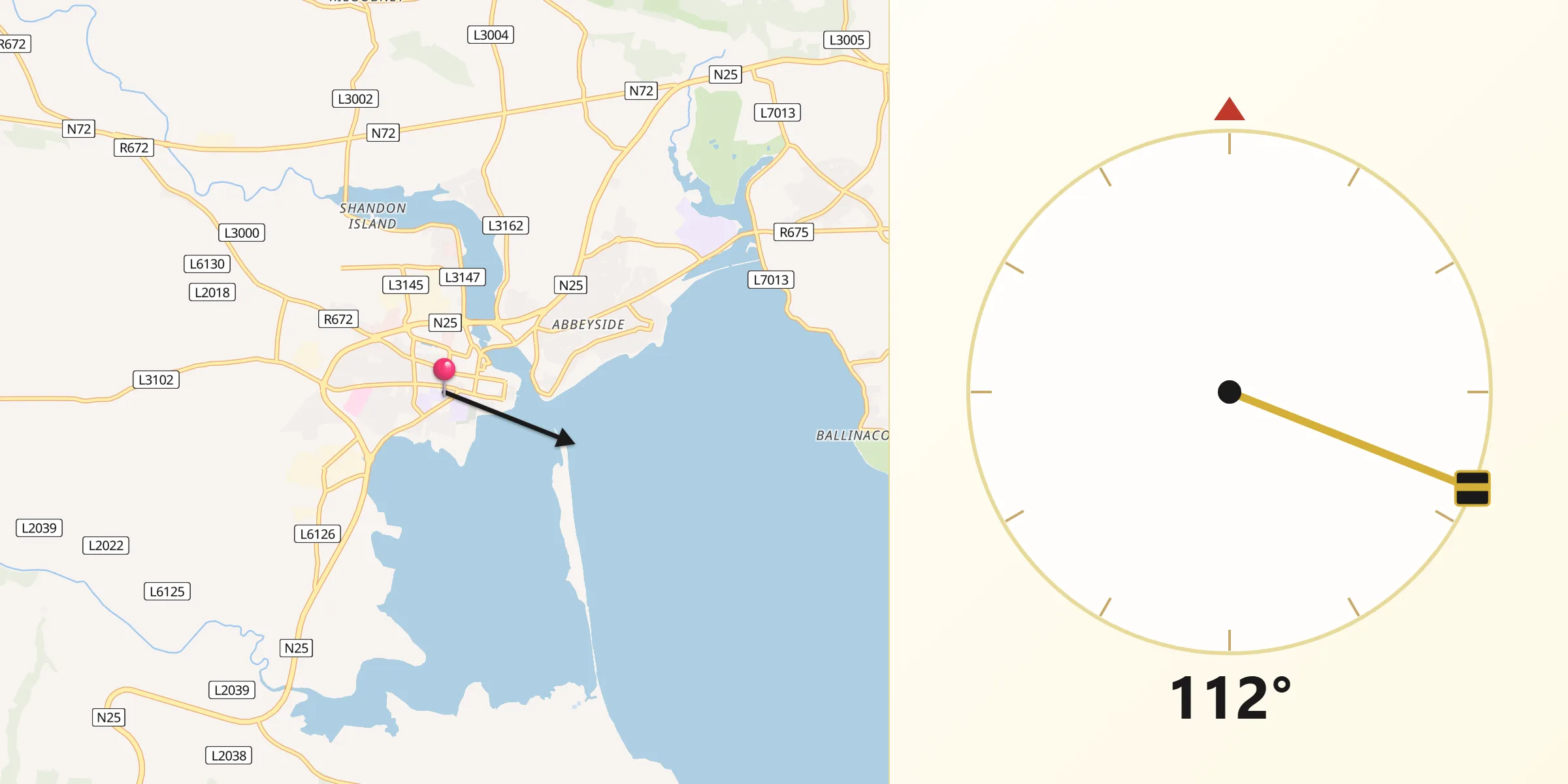 Qibla Direction from Dungarvan