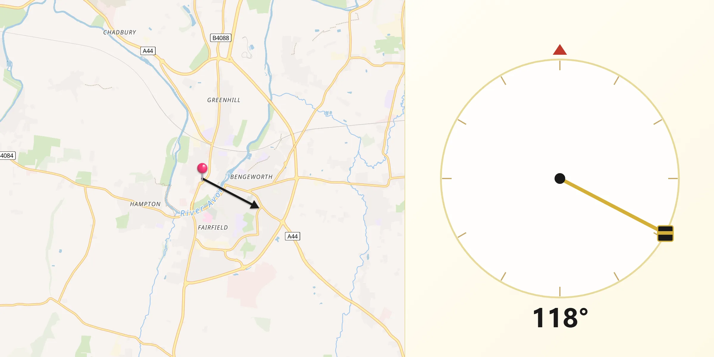 Qibla Direction from Evesham