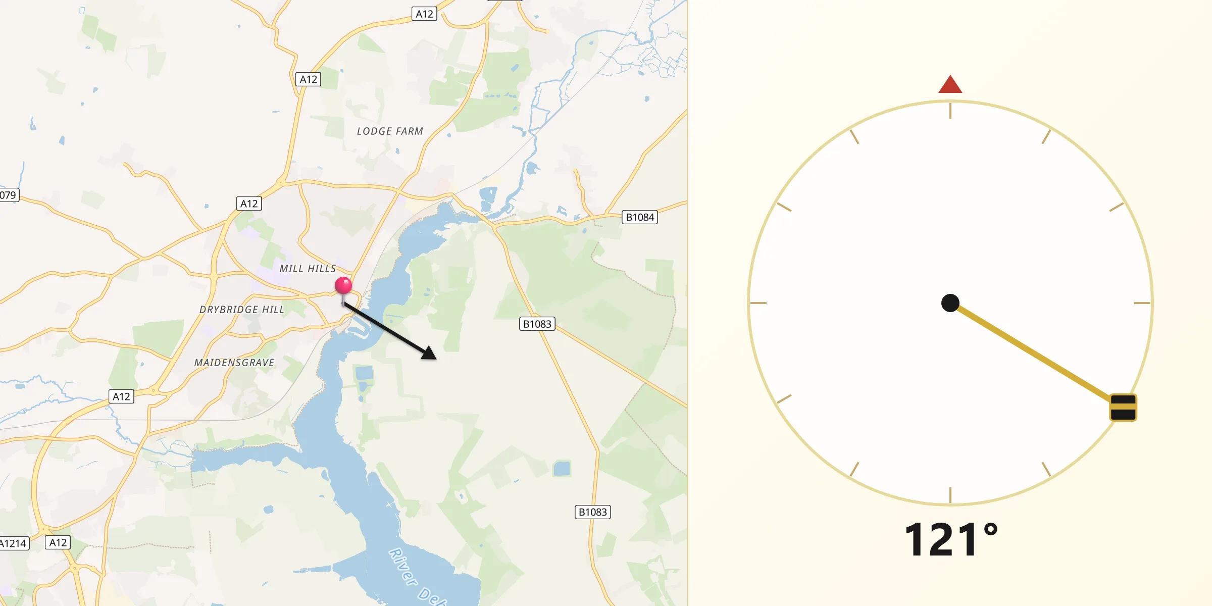Qibla Direction from Woodbridge