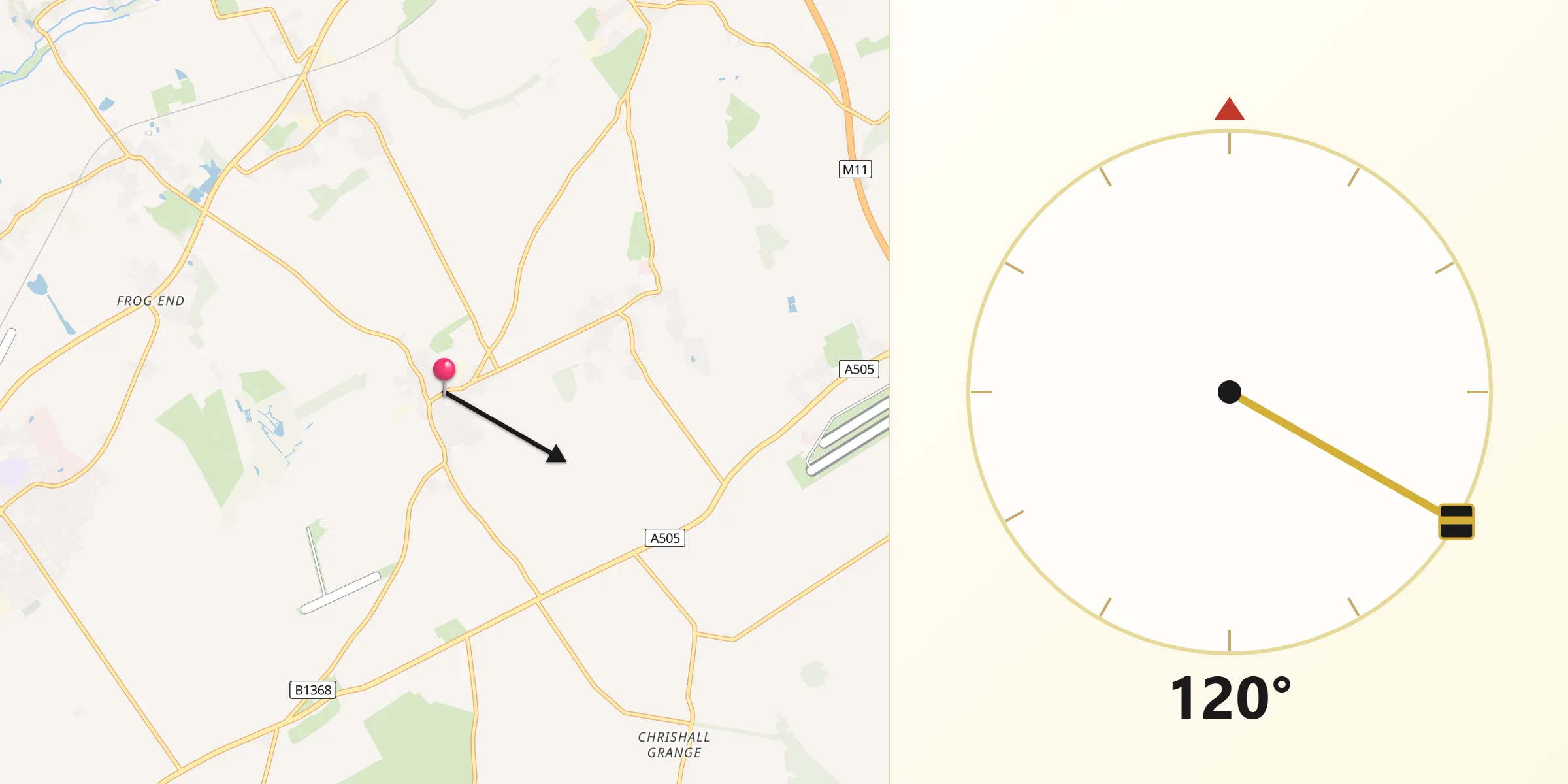 Qibla Direction from Fowlmere