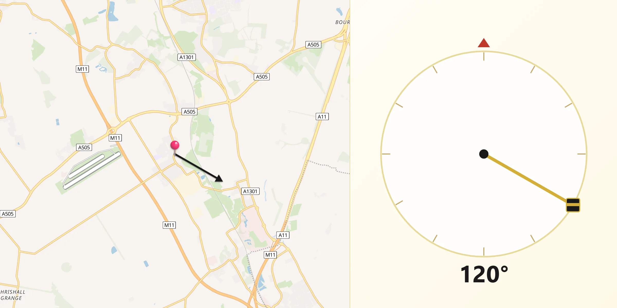 Qibla Direction from Duxford