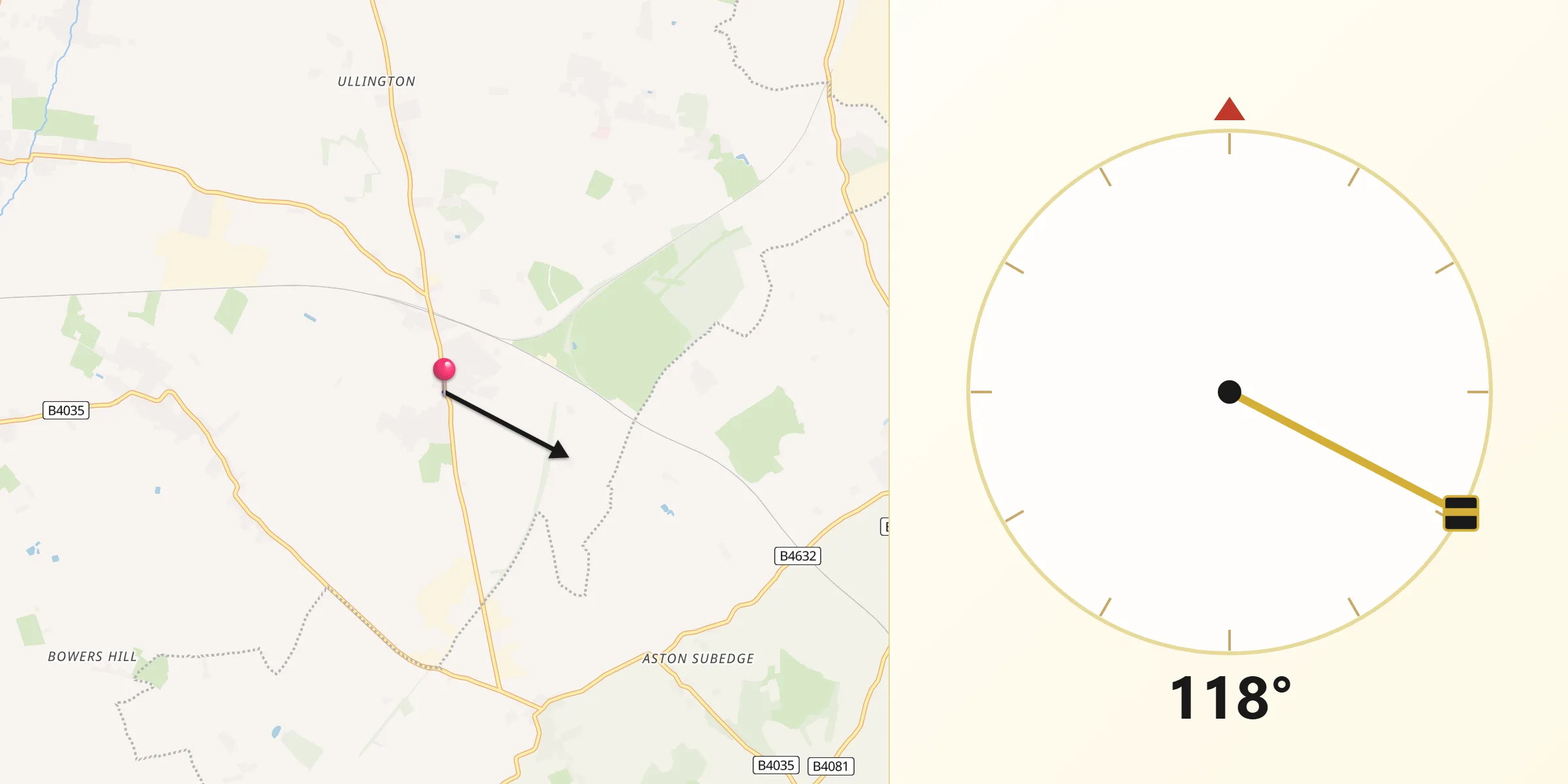 Qibla Direction from Honeybourne