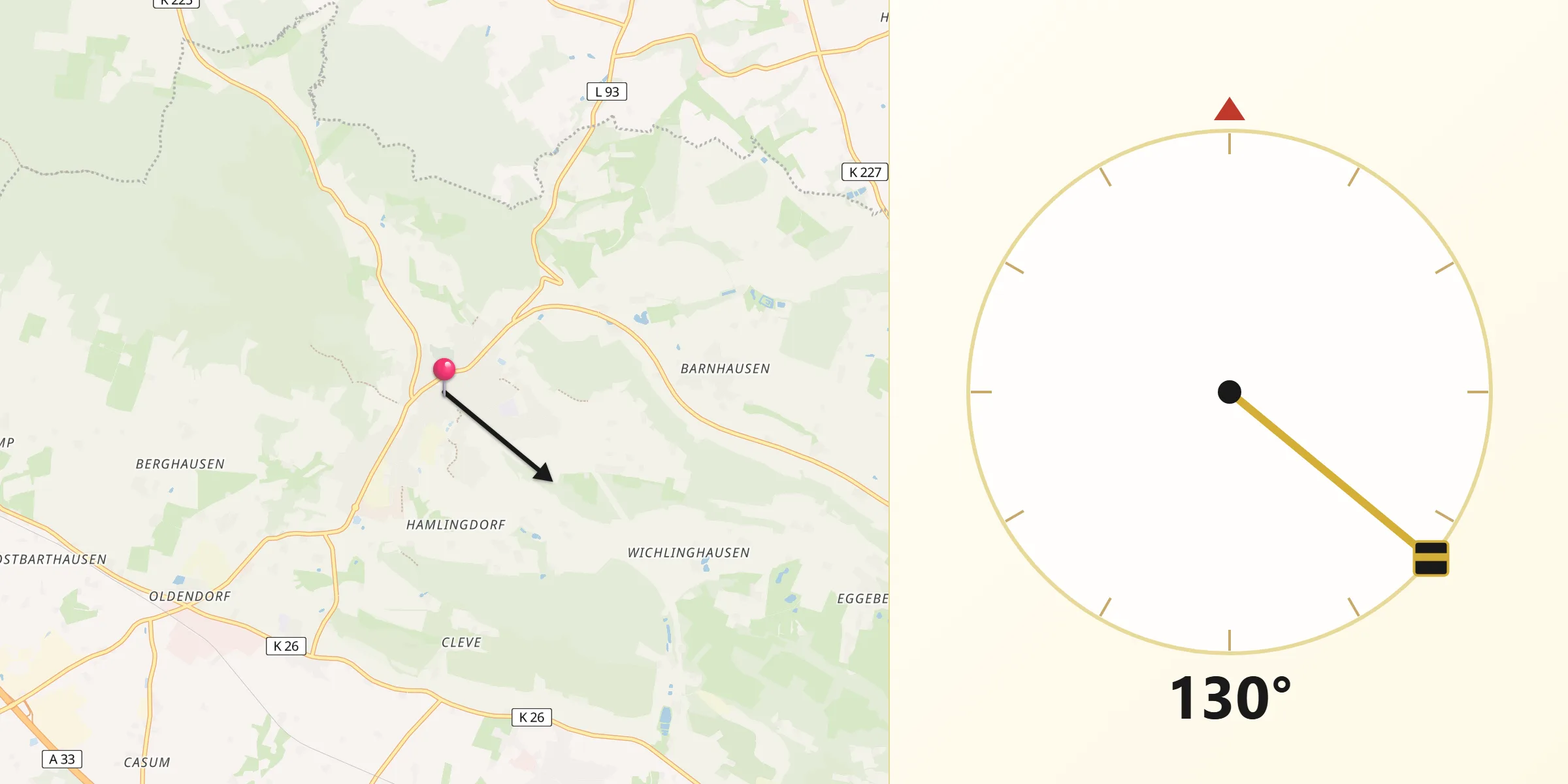 Qibla-Richtung von Borgholzhausen