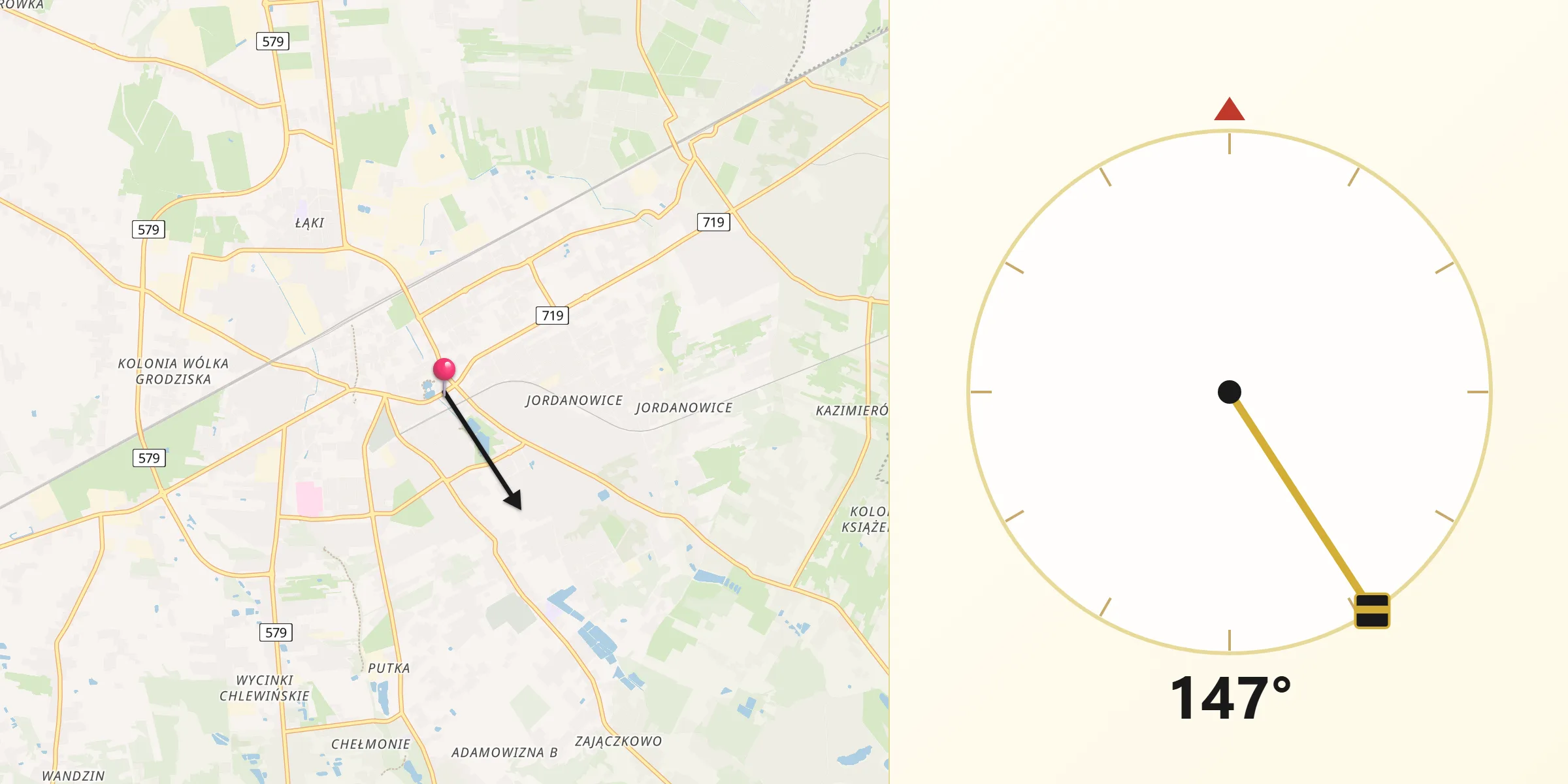 Kierunek Qibla z Grodzisk Mazowiecki