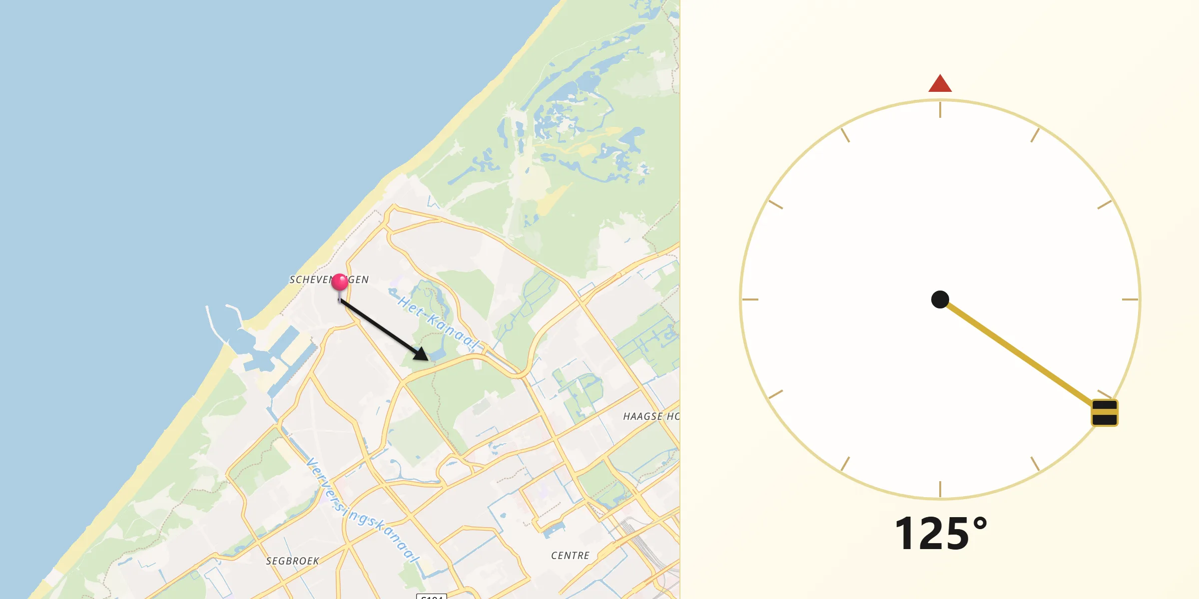 Qibla Richting vanaf Scheveningen