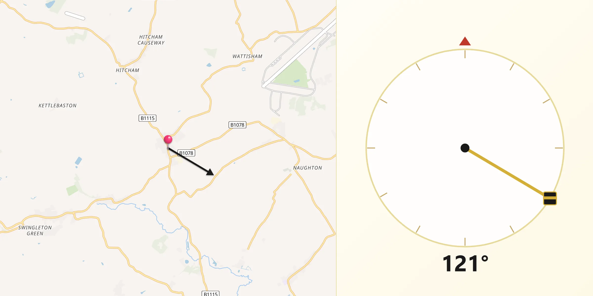Qibla Direction from Bildeston