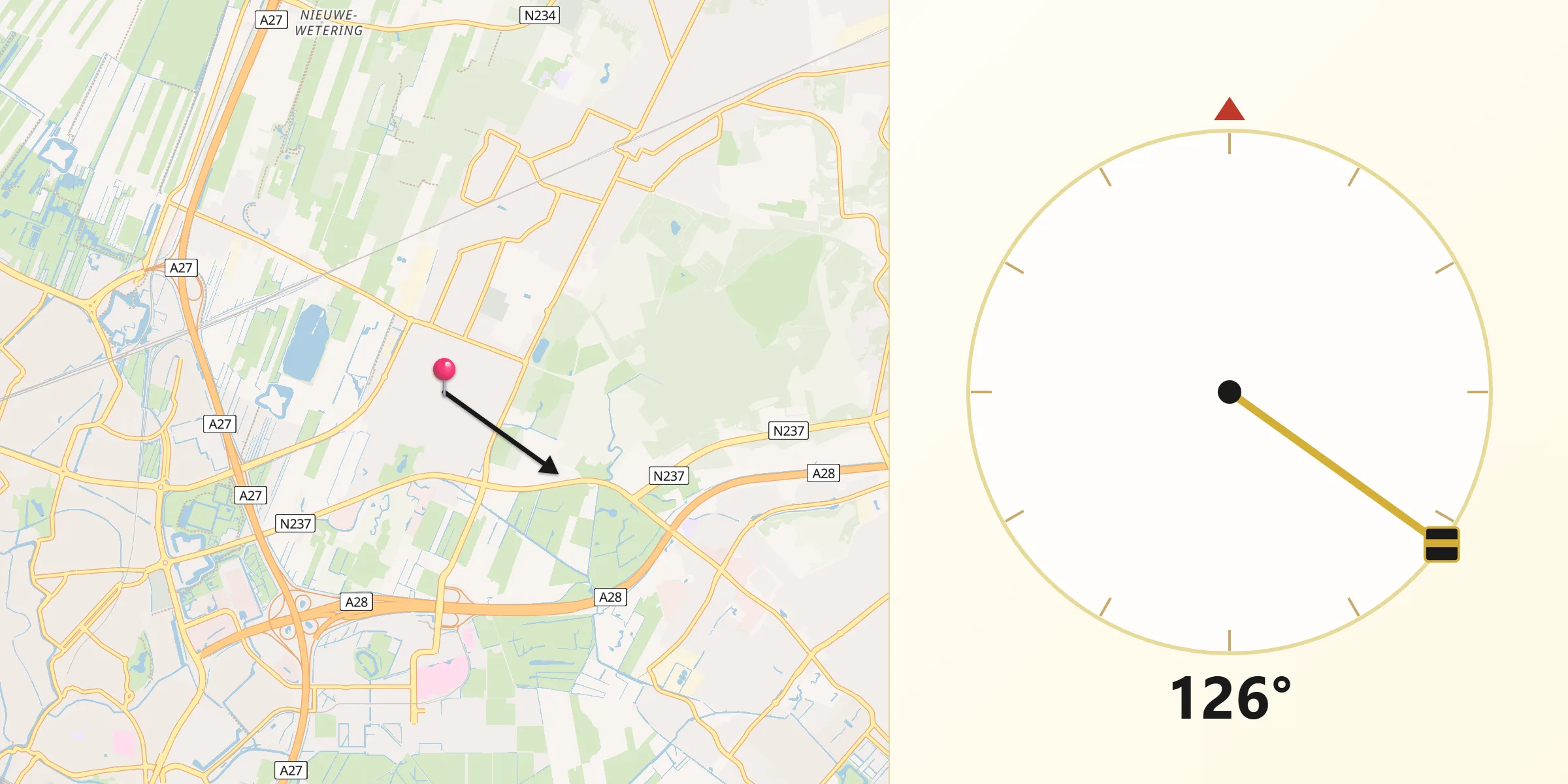 Qibla Richting vanaf De Bilt
