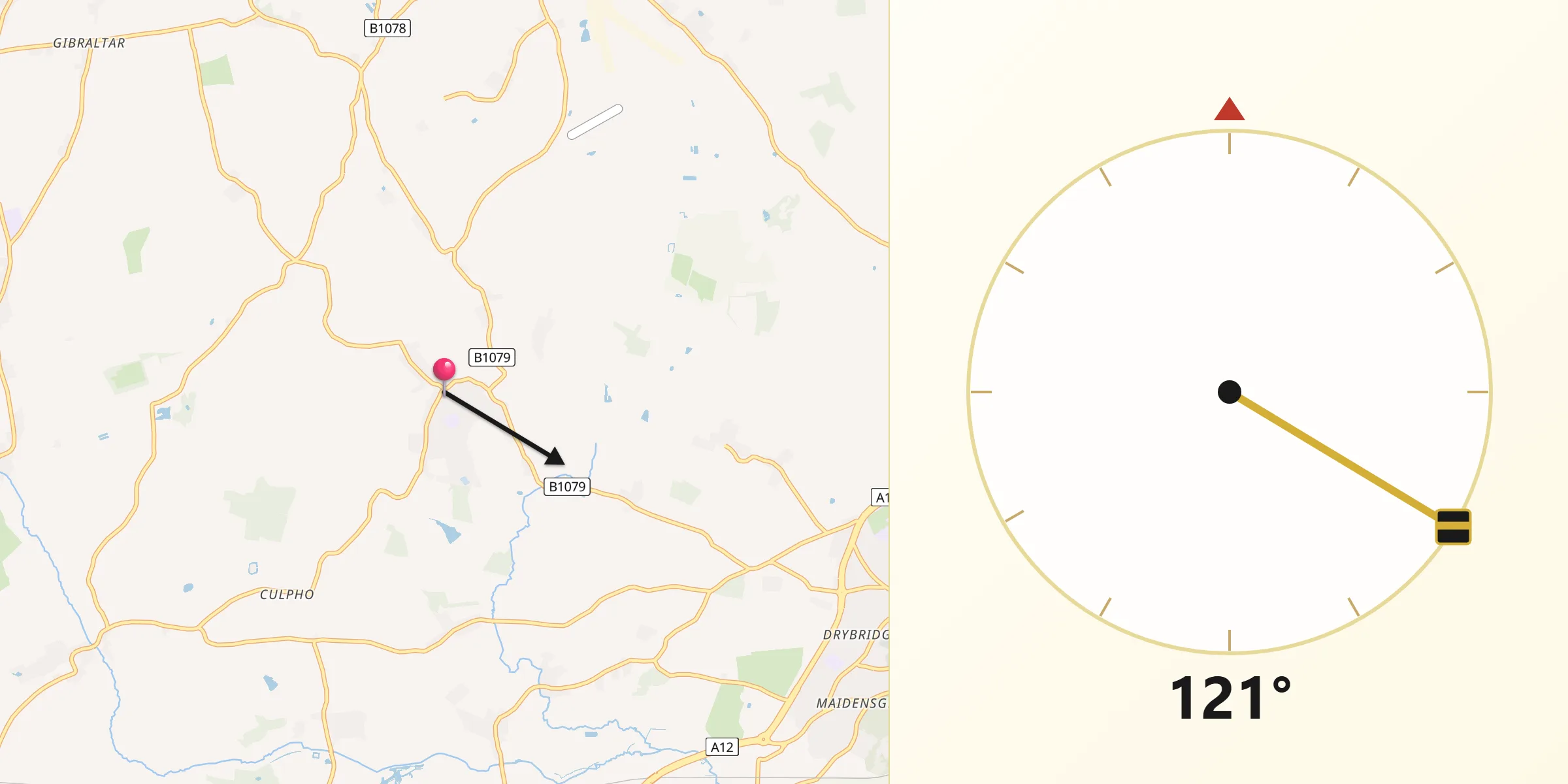 Qibla Direction from Grundisburgh
