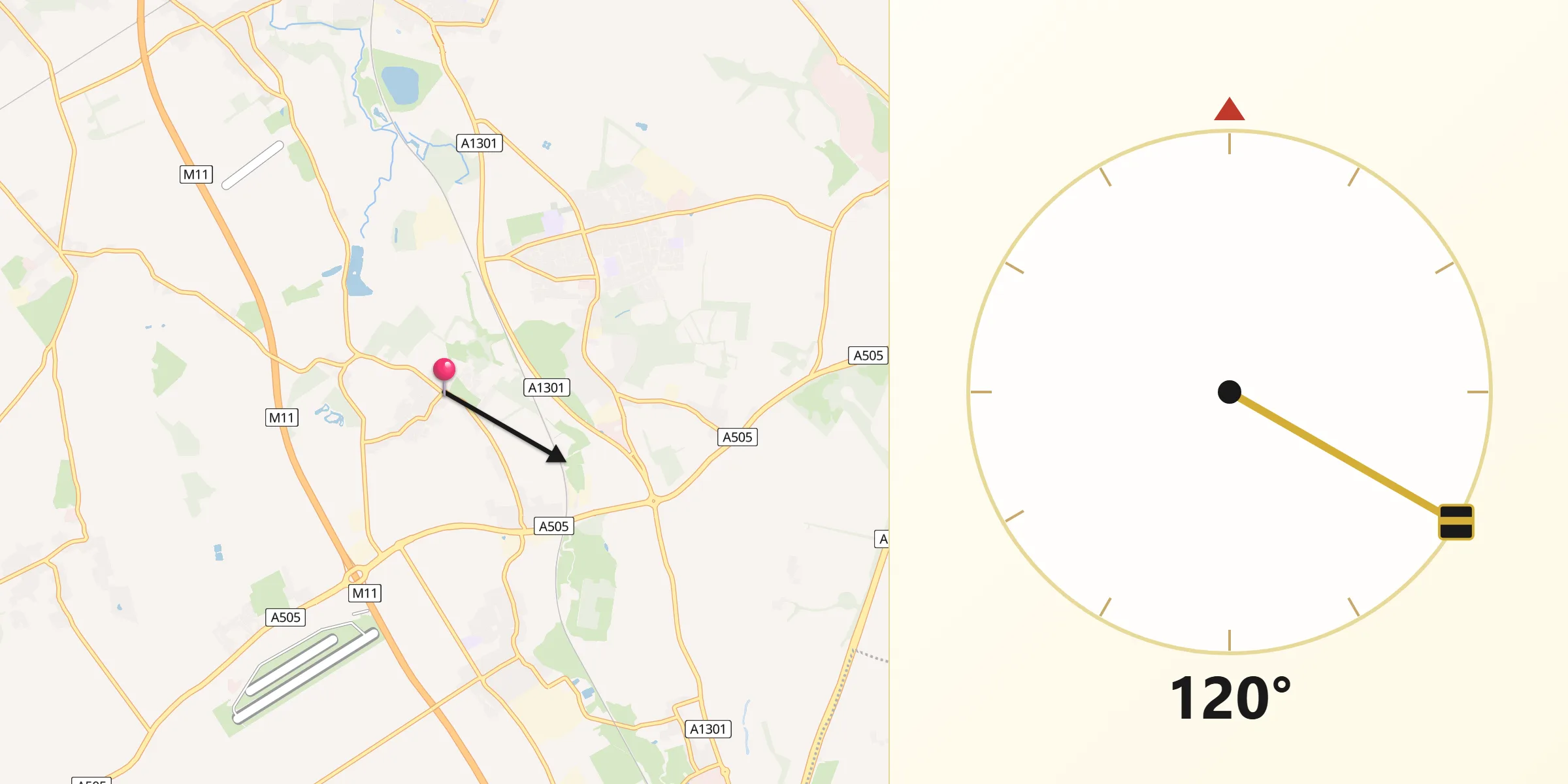 Qibla Direction from Whittlesford