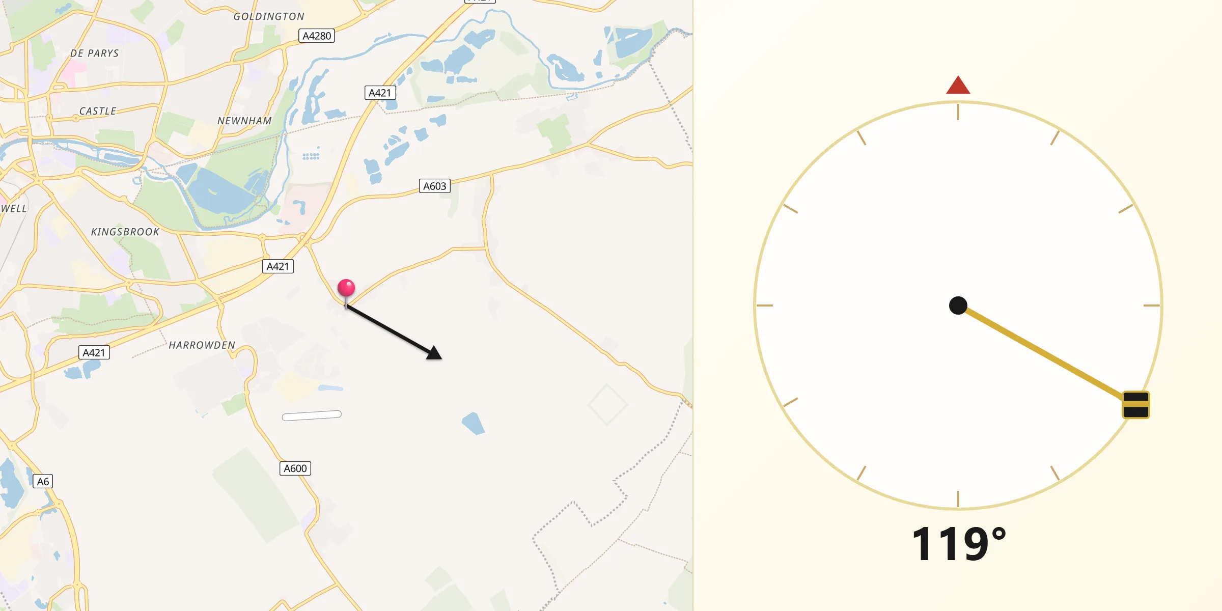 Qibla Direction from Cardington