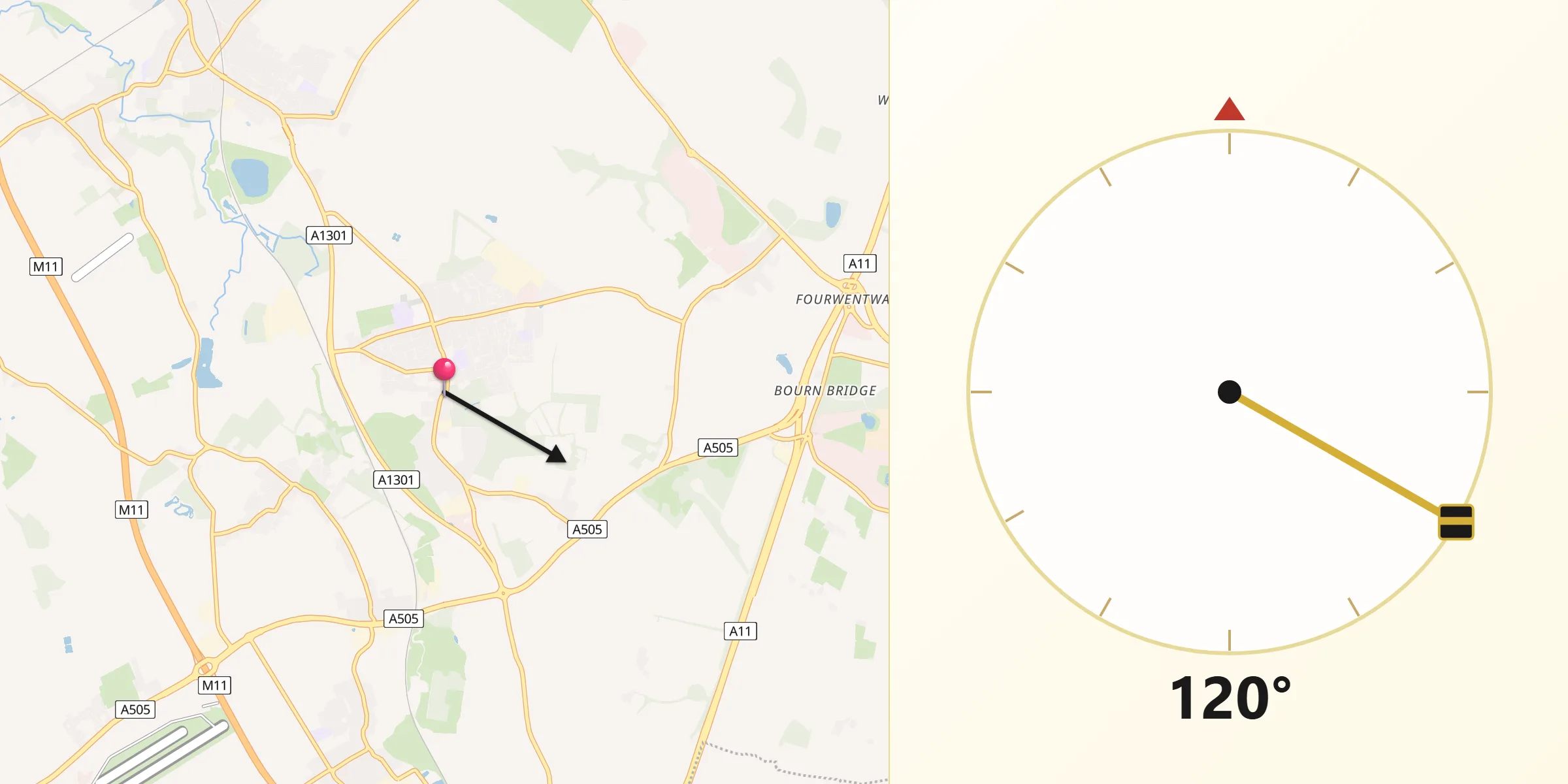 Qibla Direction from Sawston