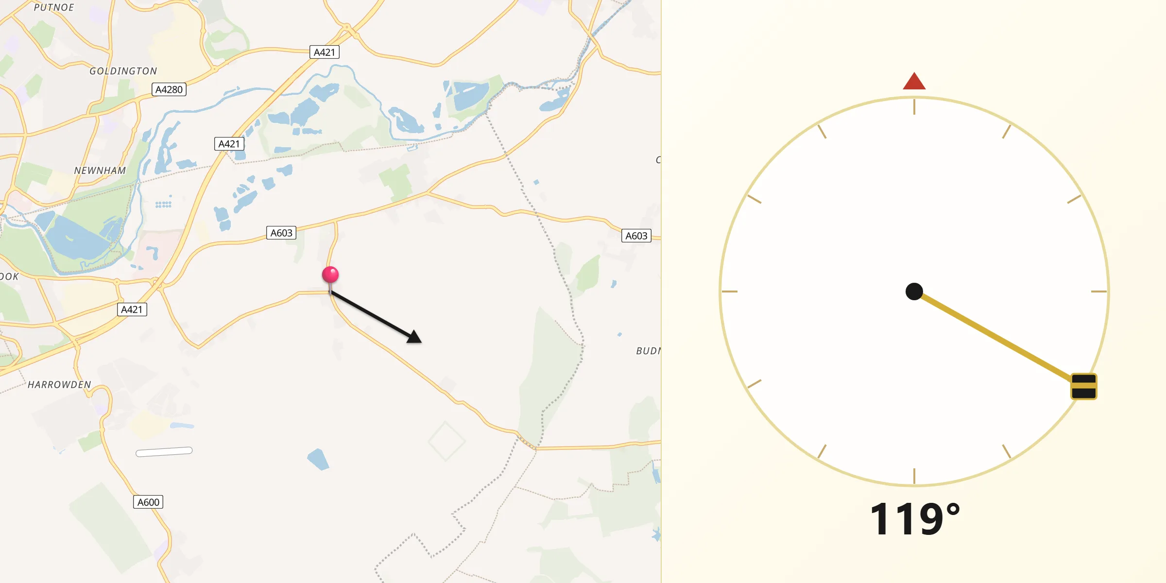 Qibla Direction from Cople