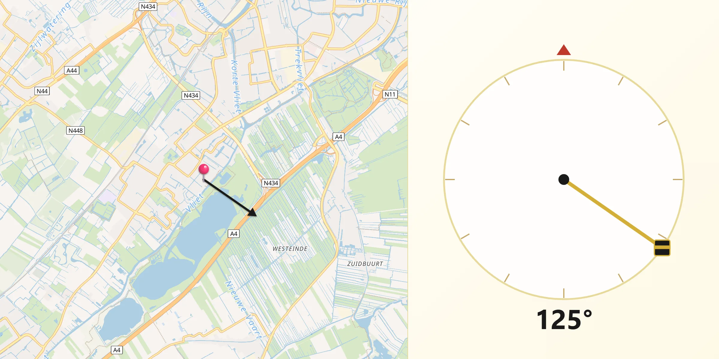 Qibla Richting vanaf Vlietwijk