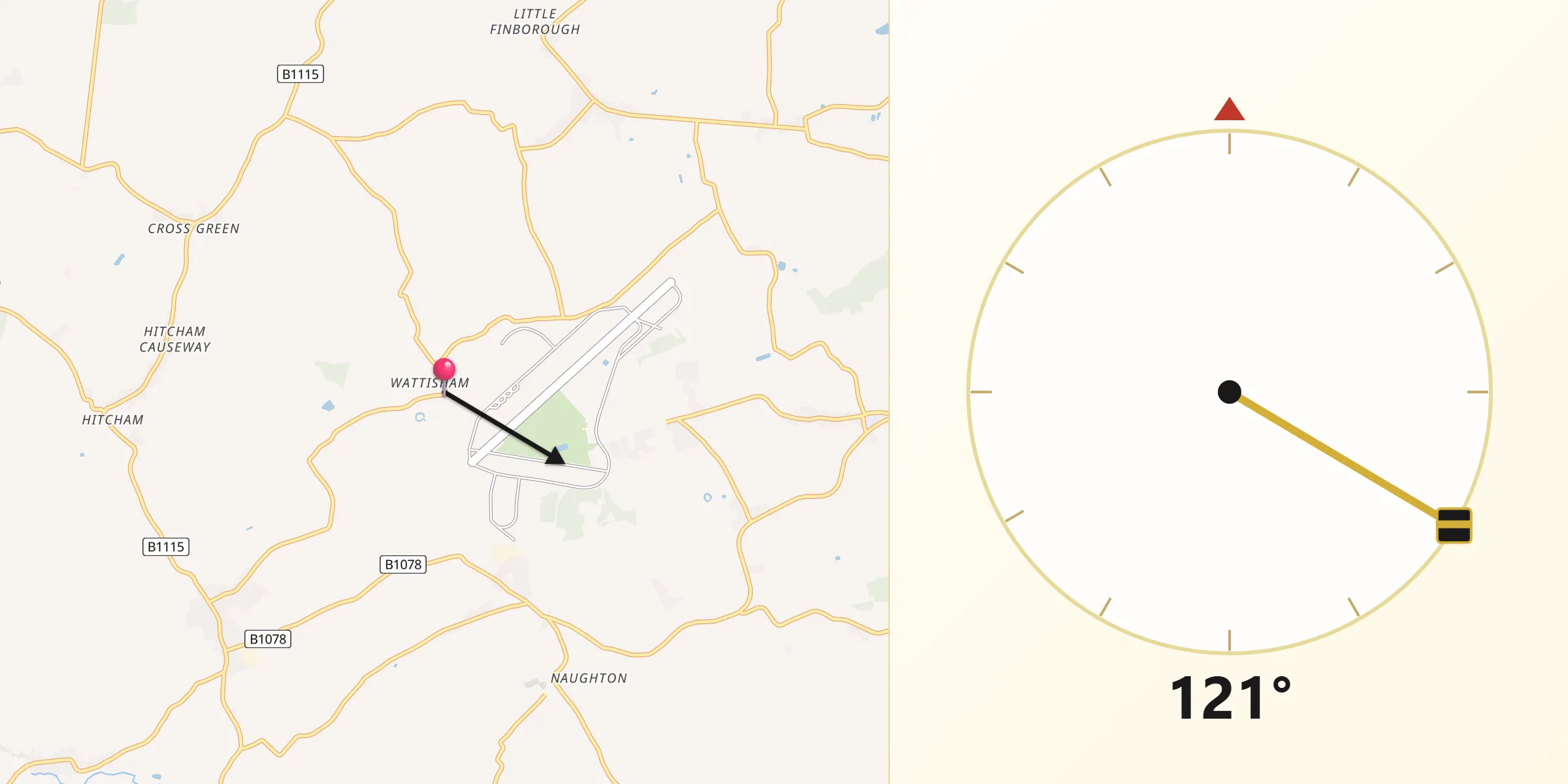 Qibla Direction from Wattisham