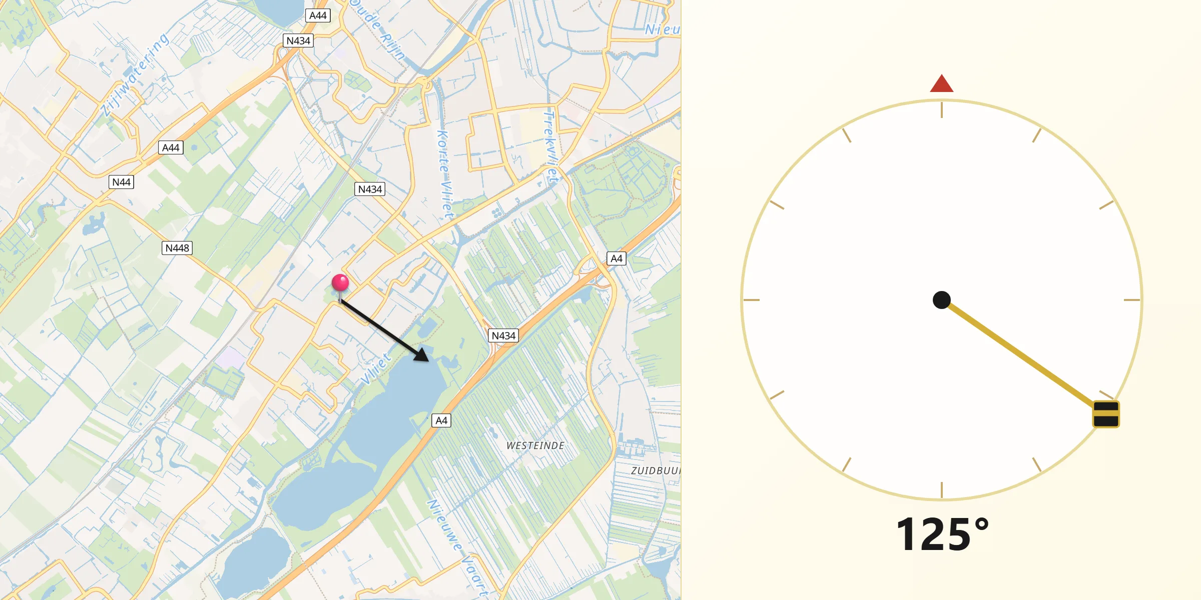 Qibla Richting vanaf Voorschoten