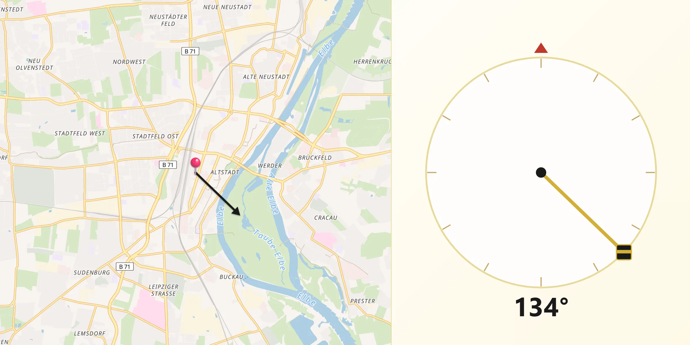 Qibla-Richtung von Magdeburg