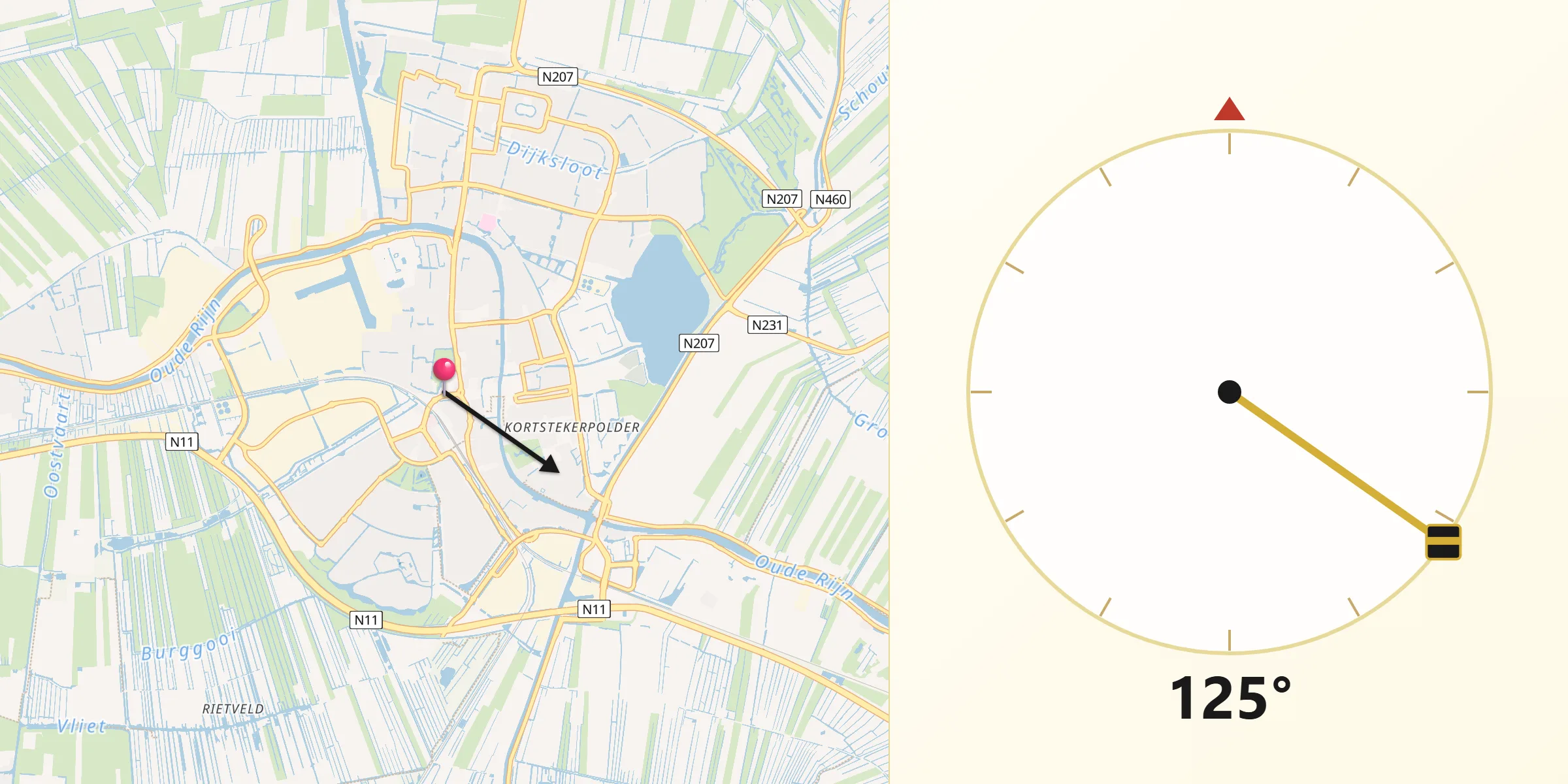 Qibla Richting vanaf Alphen aan den Rijn