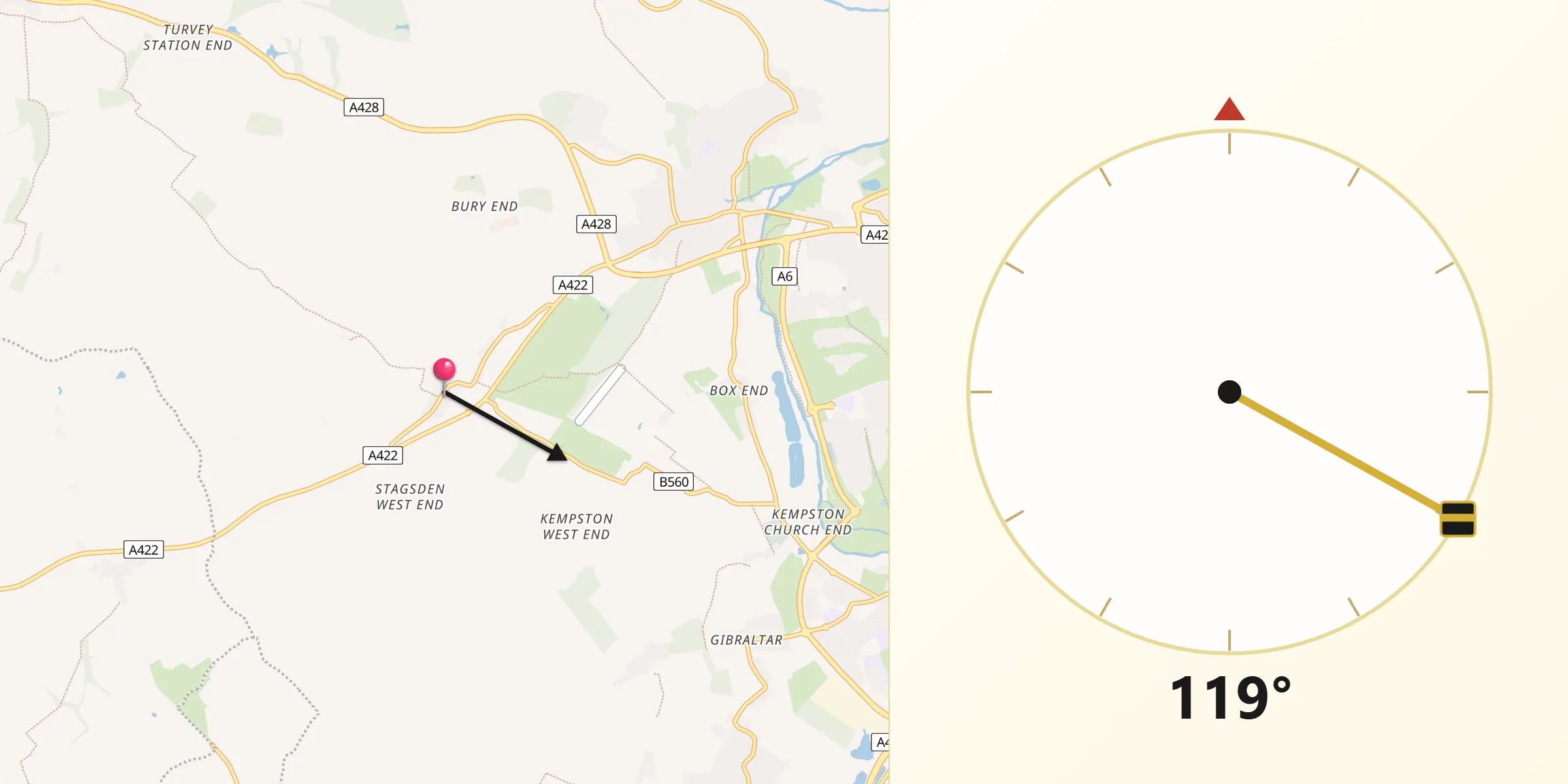 Qibla Direction from Stagsden