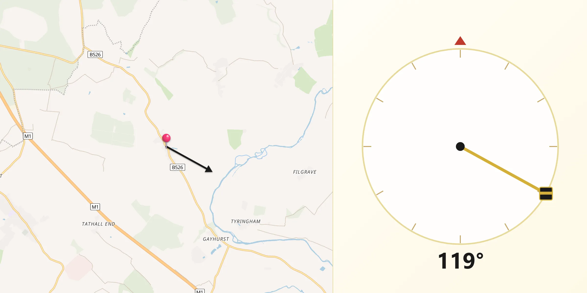 Qibla Direction from Stoke Goldington