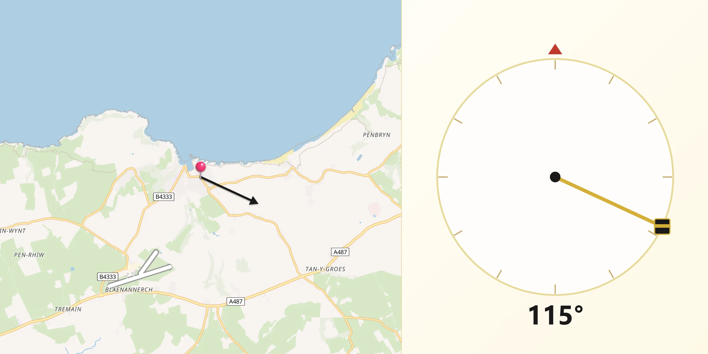 Qibla Direction from Aberporth