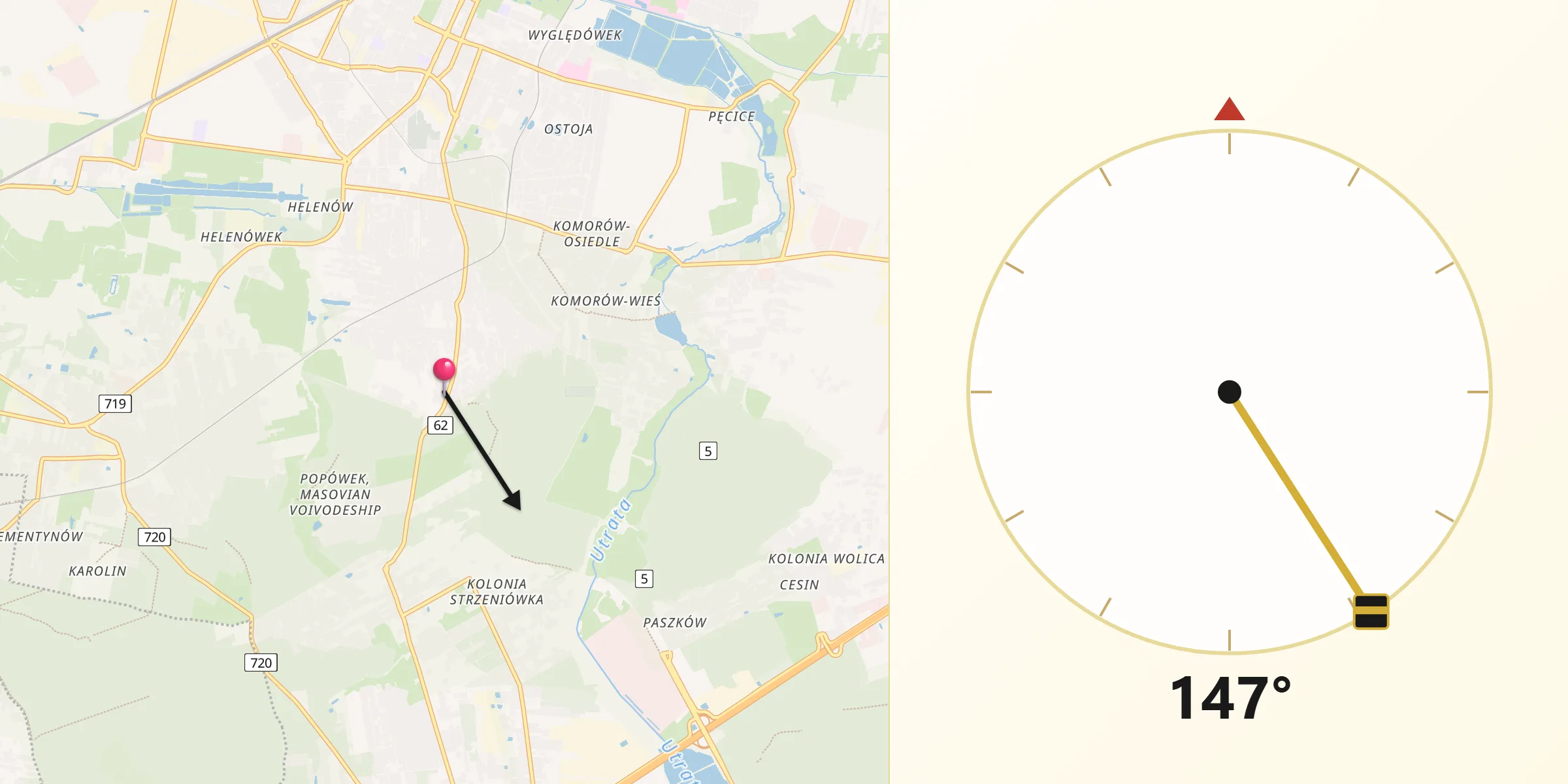 Kierunek Qibla z Granica