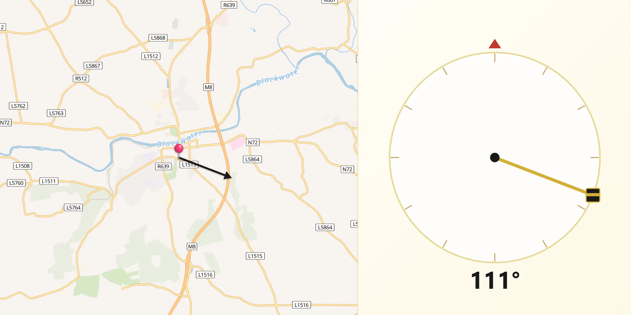 Qibla Direction from Fermoy