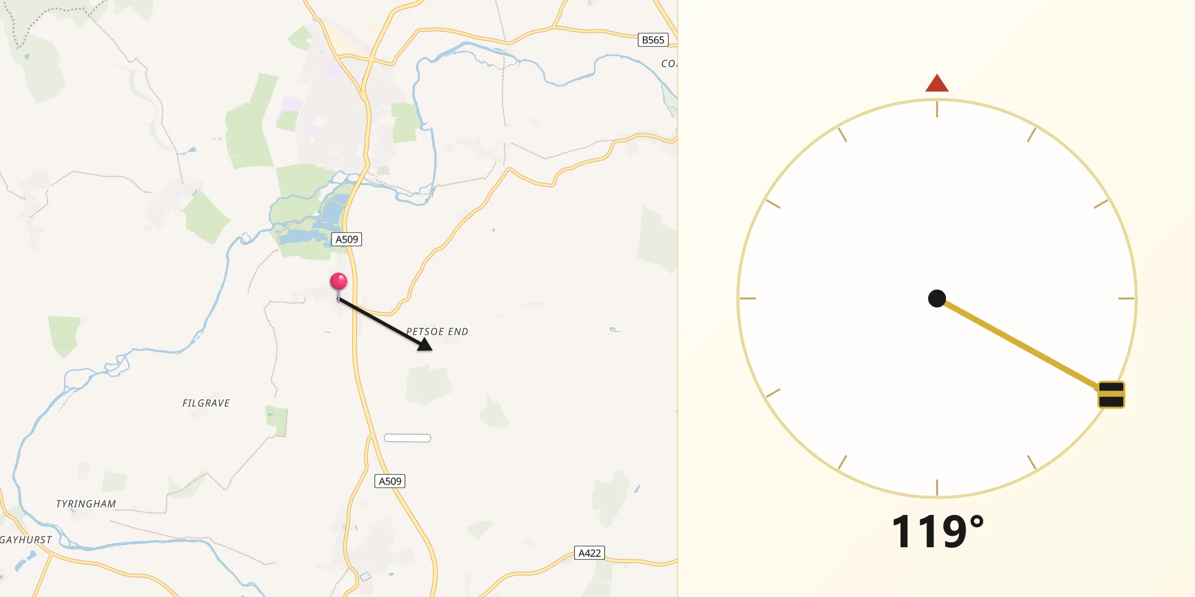 Qibla Direction from Emberton