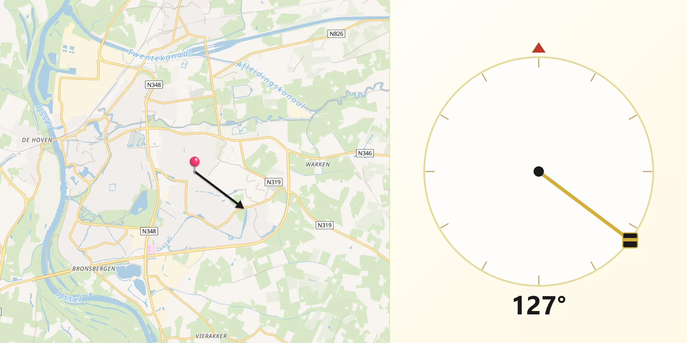 Qibla Richting vanaf Warnsveld