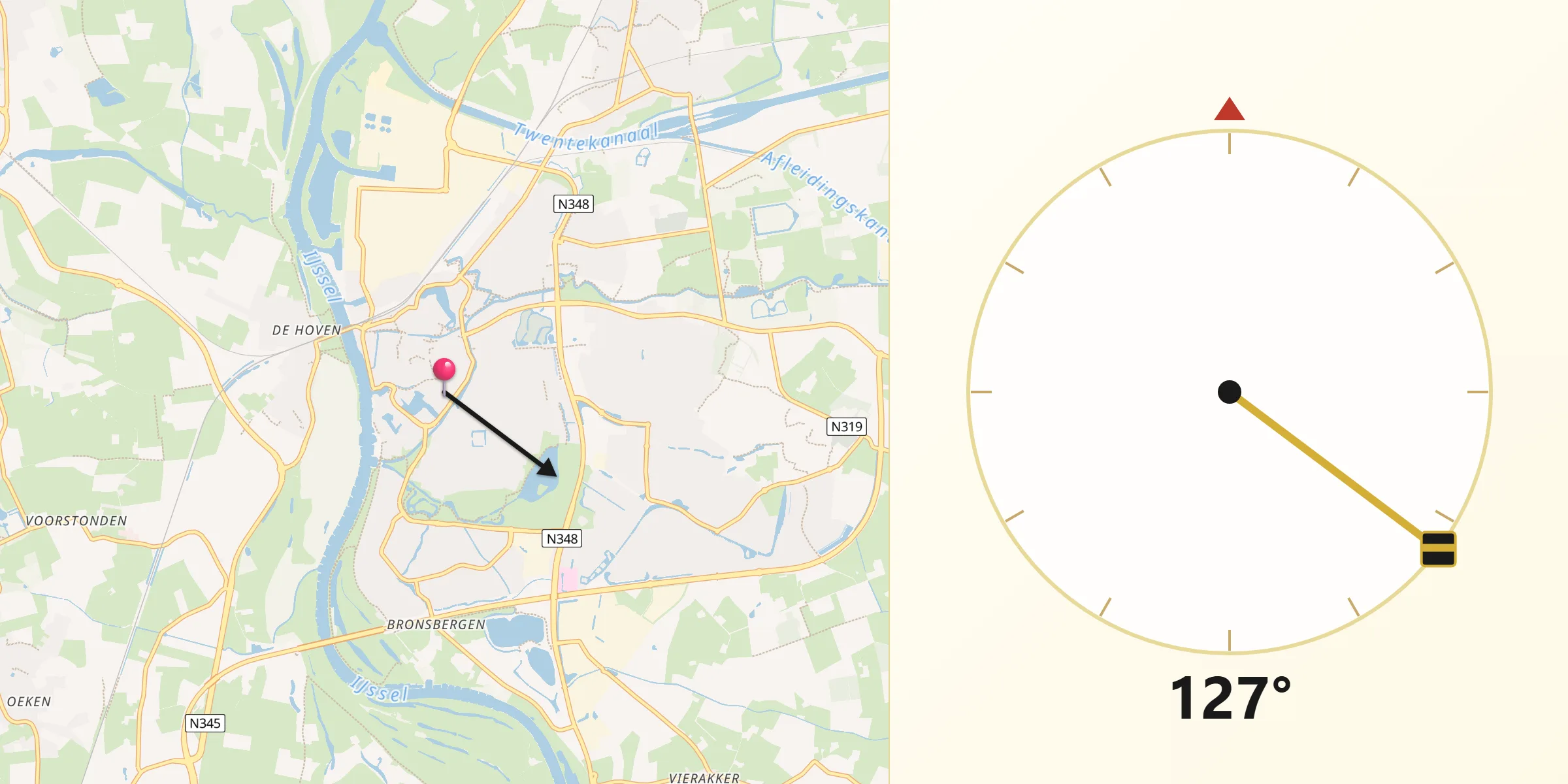 Qibla Richting vanaf Zutphen