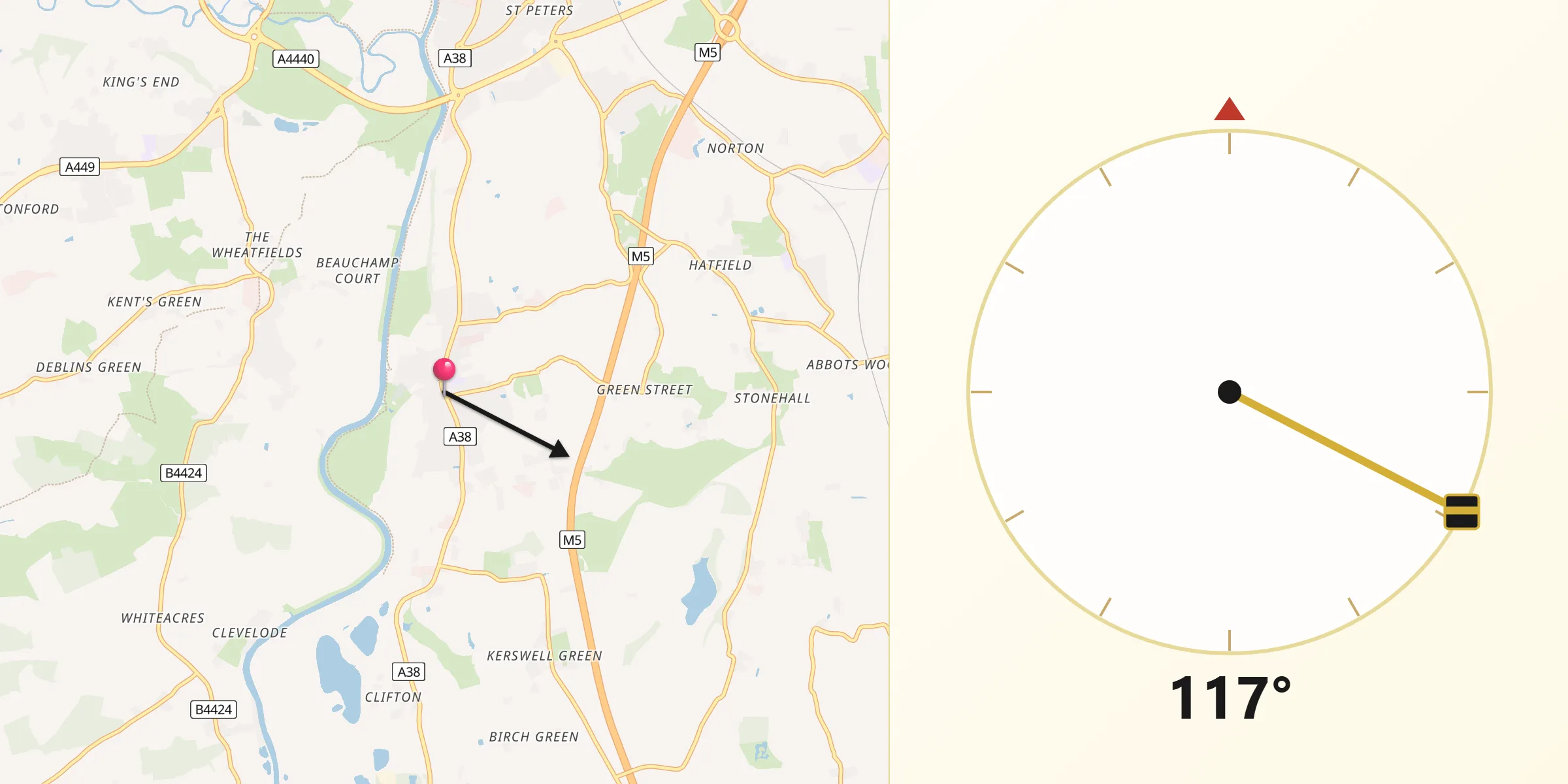 Qibla Direction from Kempsey