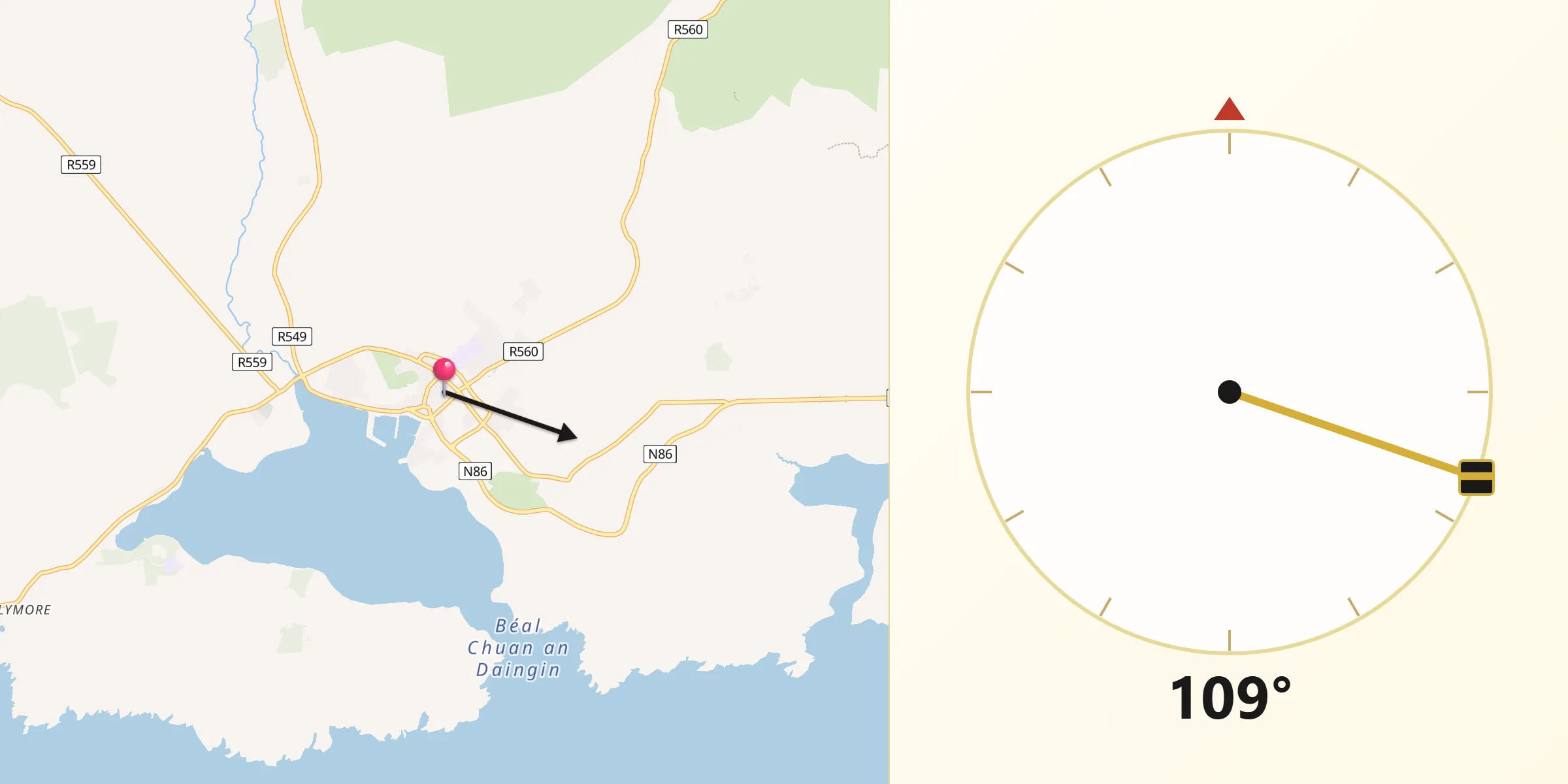 Qibla Direction from Dingle