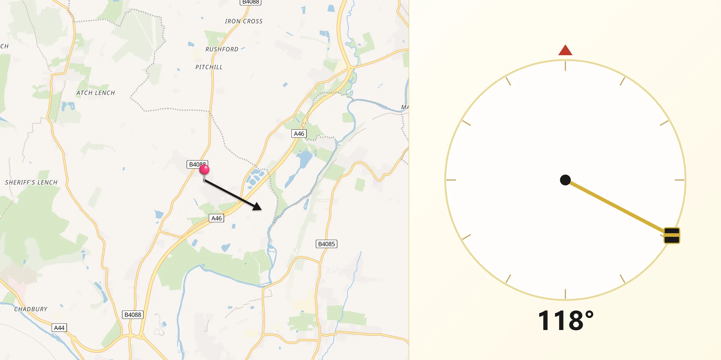 Qibla Direction from Harvington