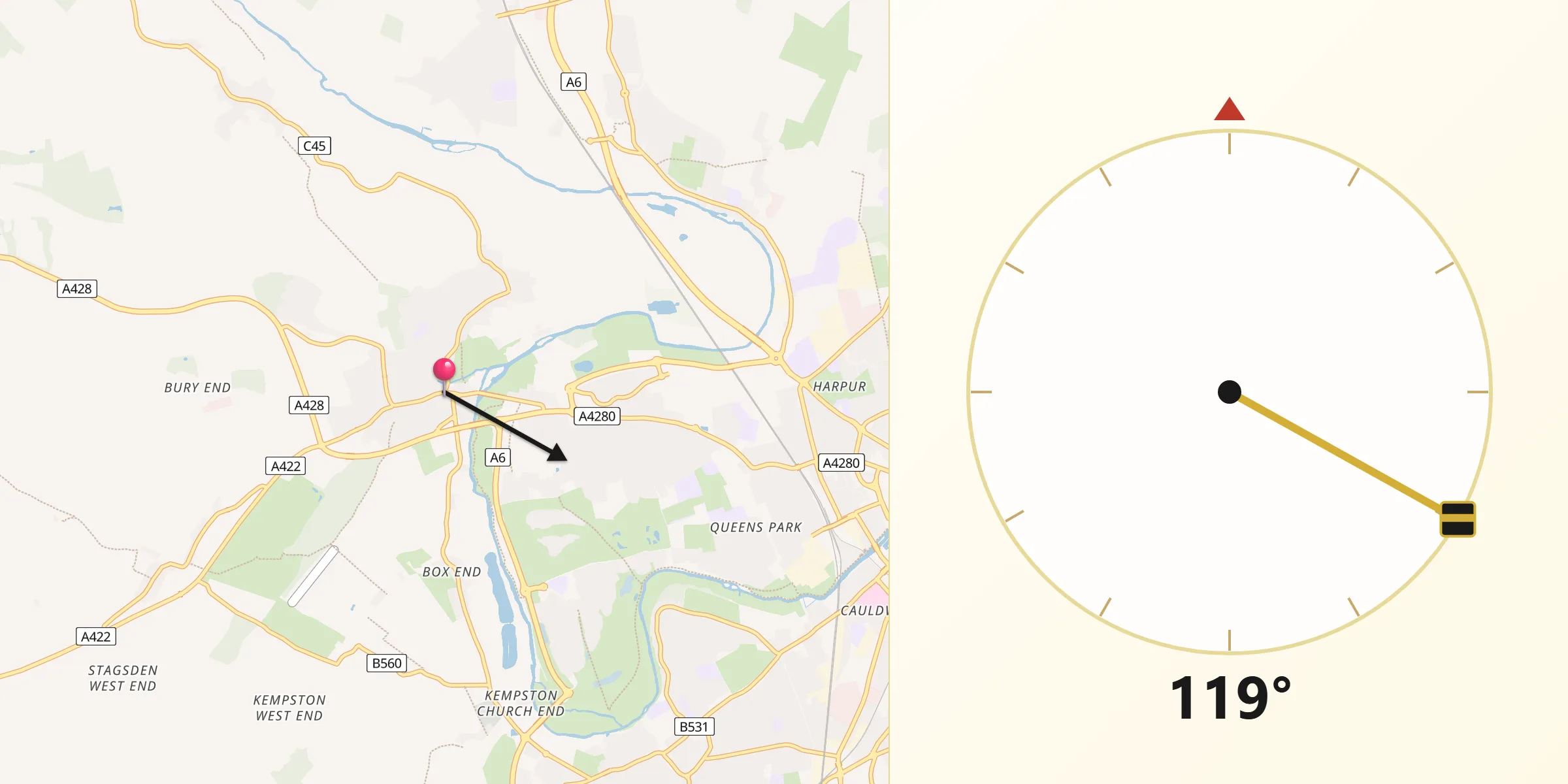 Qibla Direction from Bromham