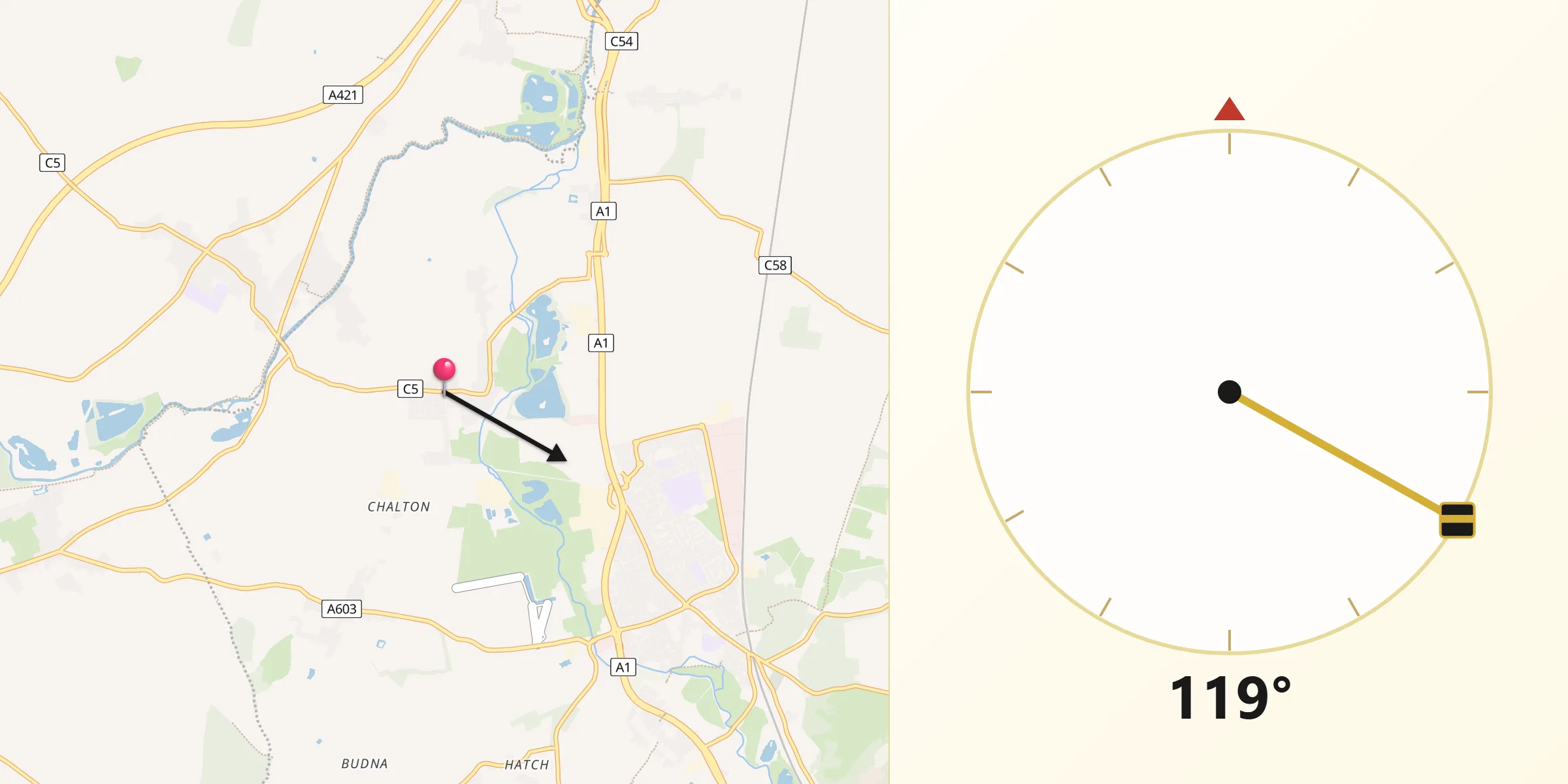 Qibla Direction from Blunham