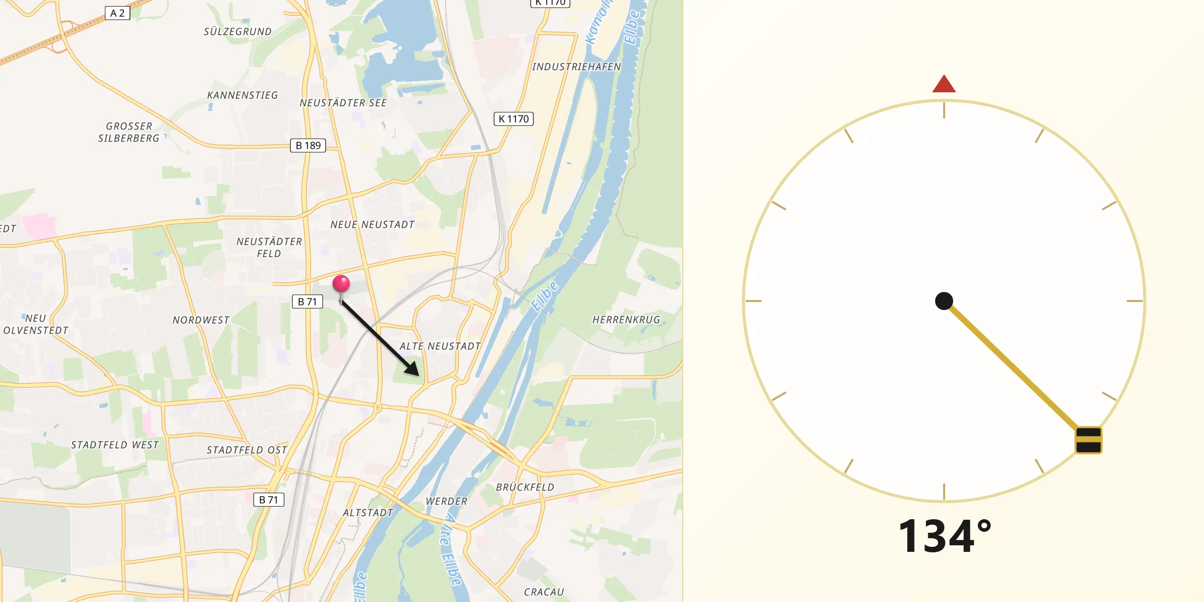 Qibla-Richtung von Neue Neustadt