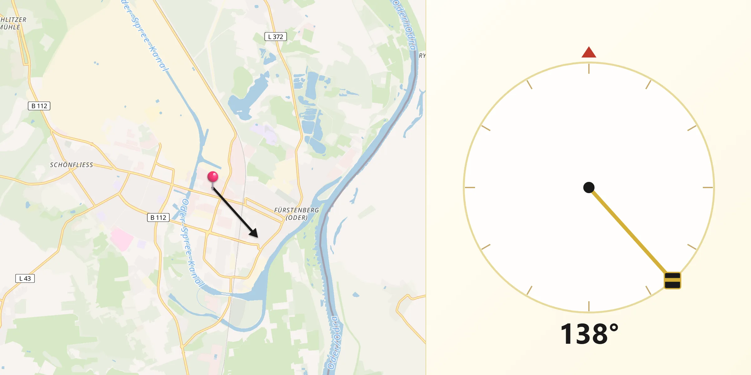Qibla-Richtung von Eisenhüttenstadt