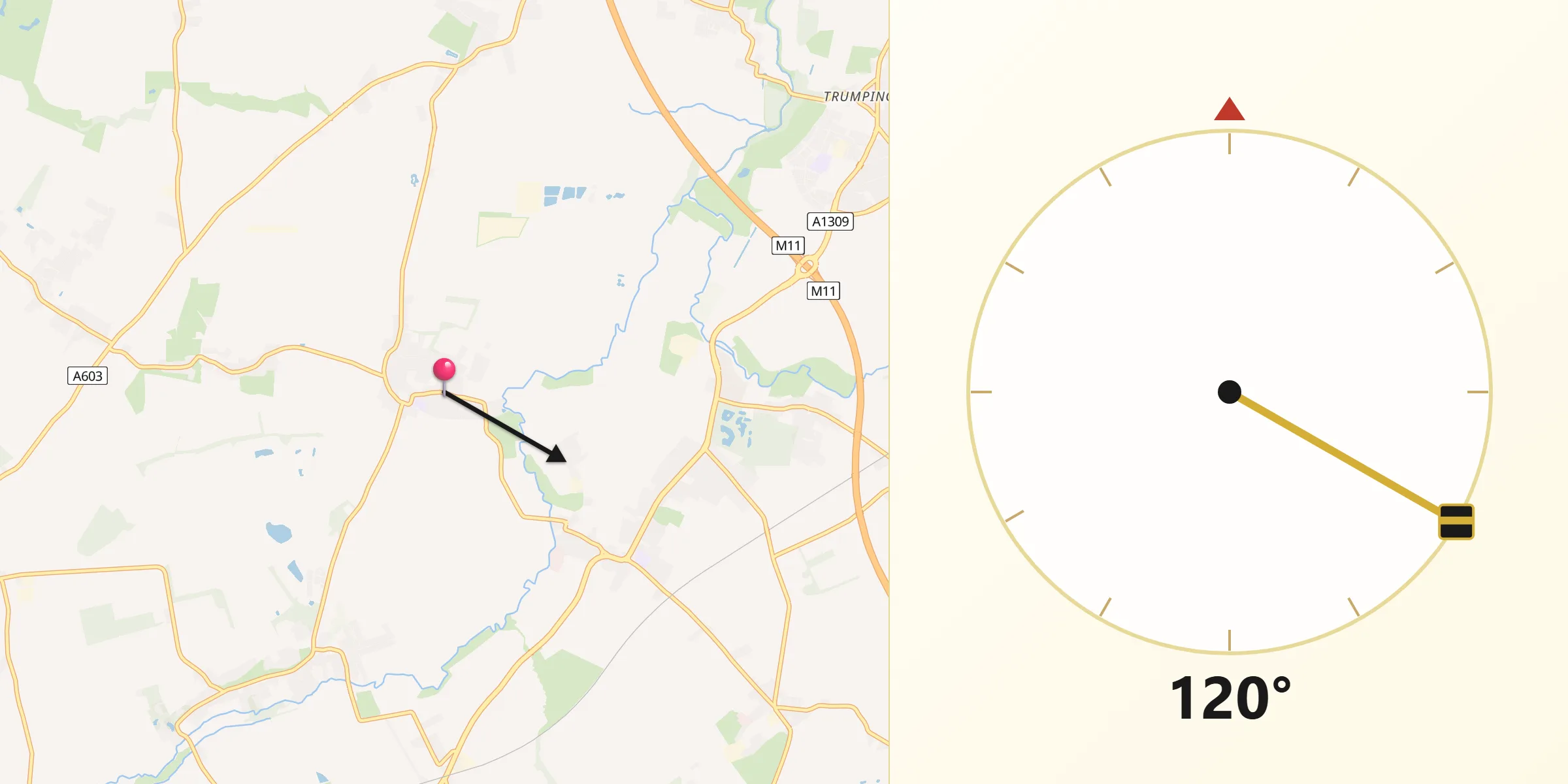 Qibla Direction from Haslingfield